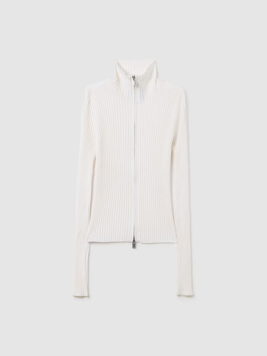 Full-Zip Ribbed Knit White_5
