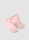 Pink organic cotton blend baby girl booties with bow_1