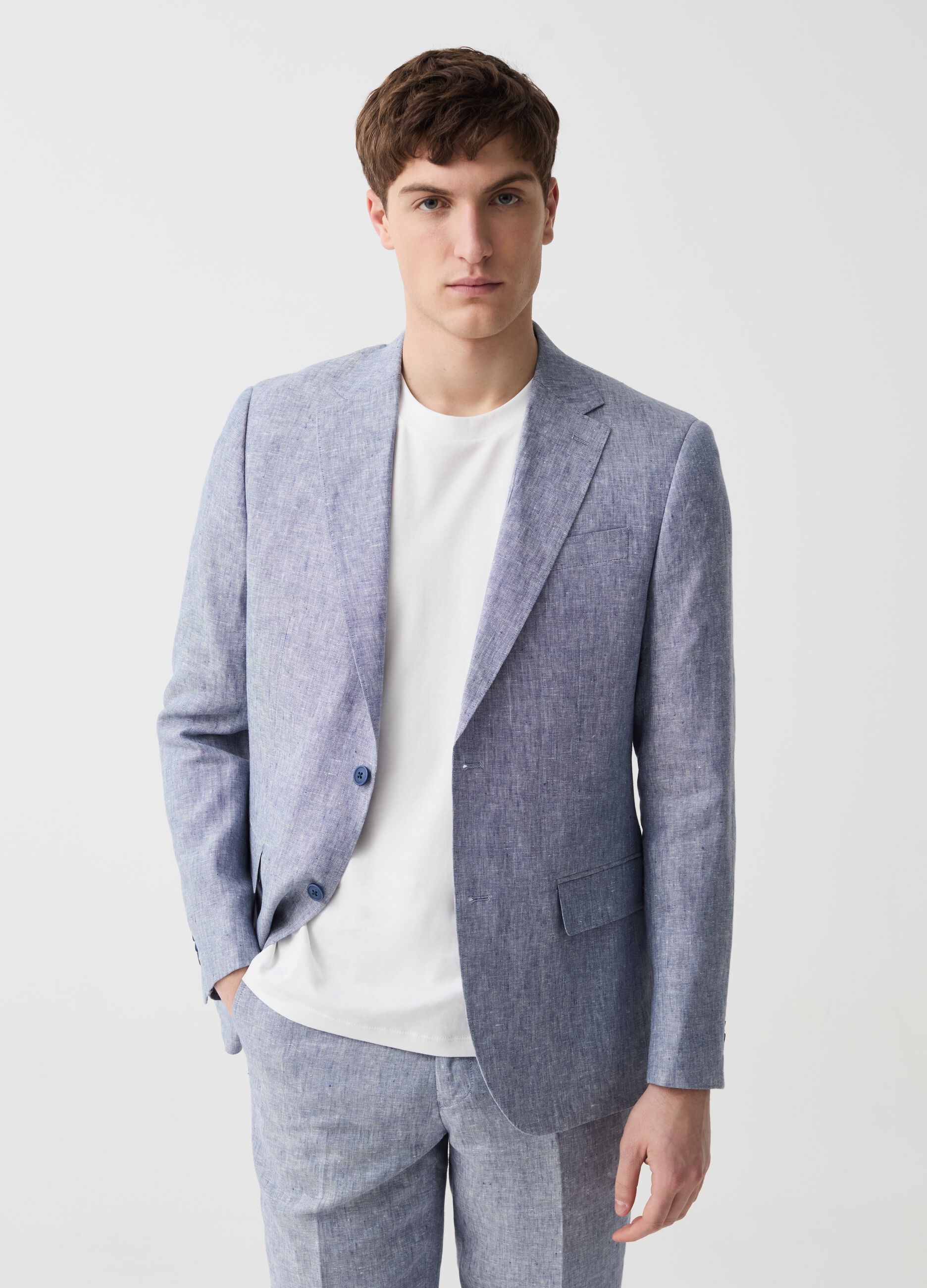 Blazer monopetto slim fit in lino