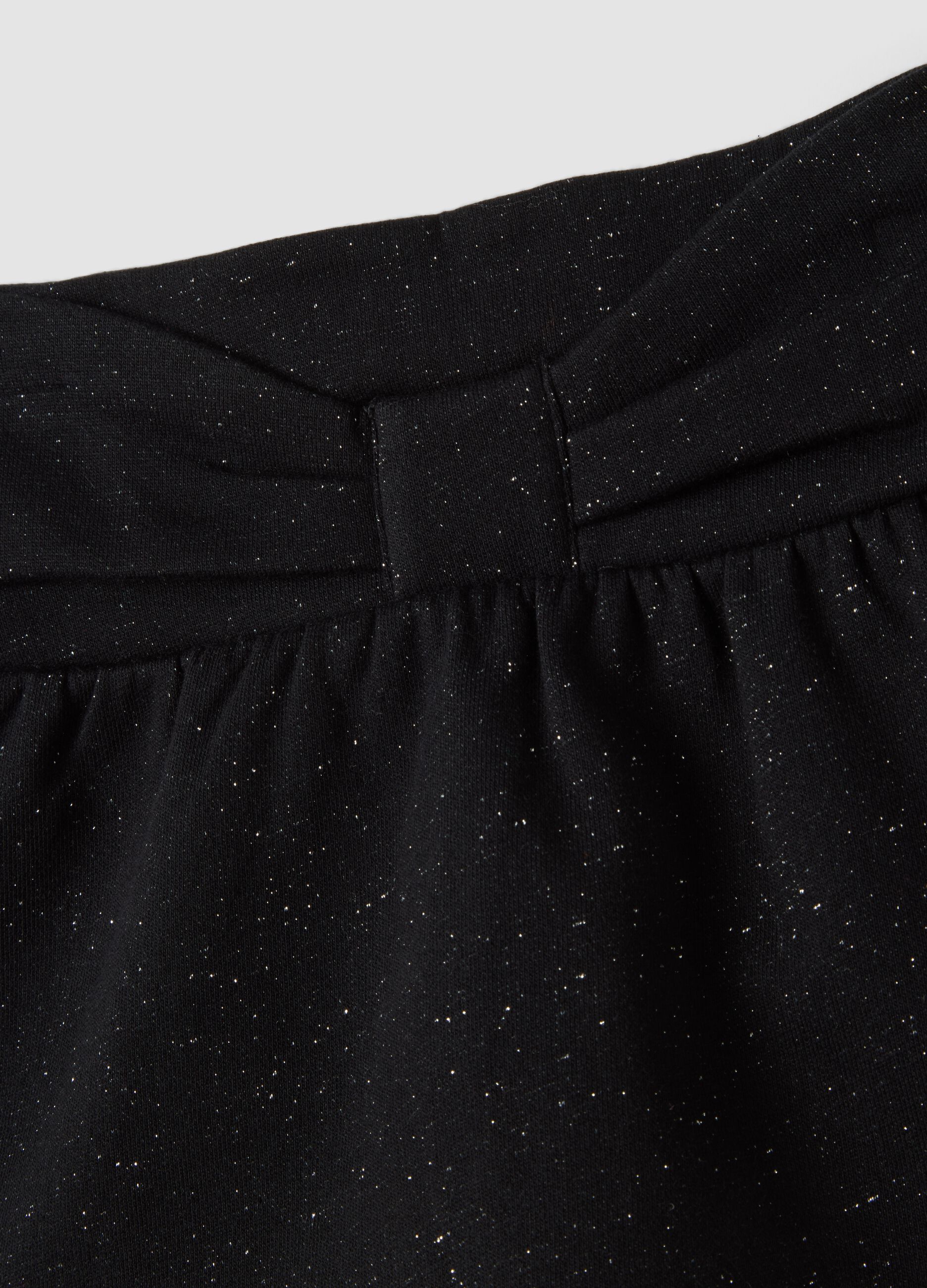 Black cotton-blend skirt with glitter and bow for baby girl