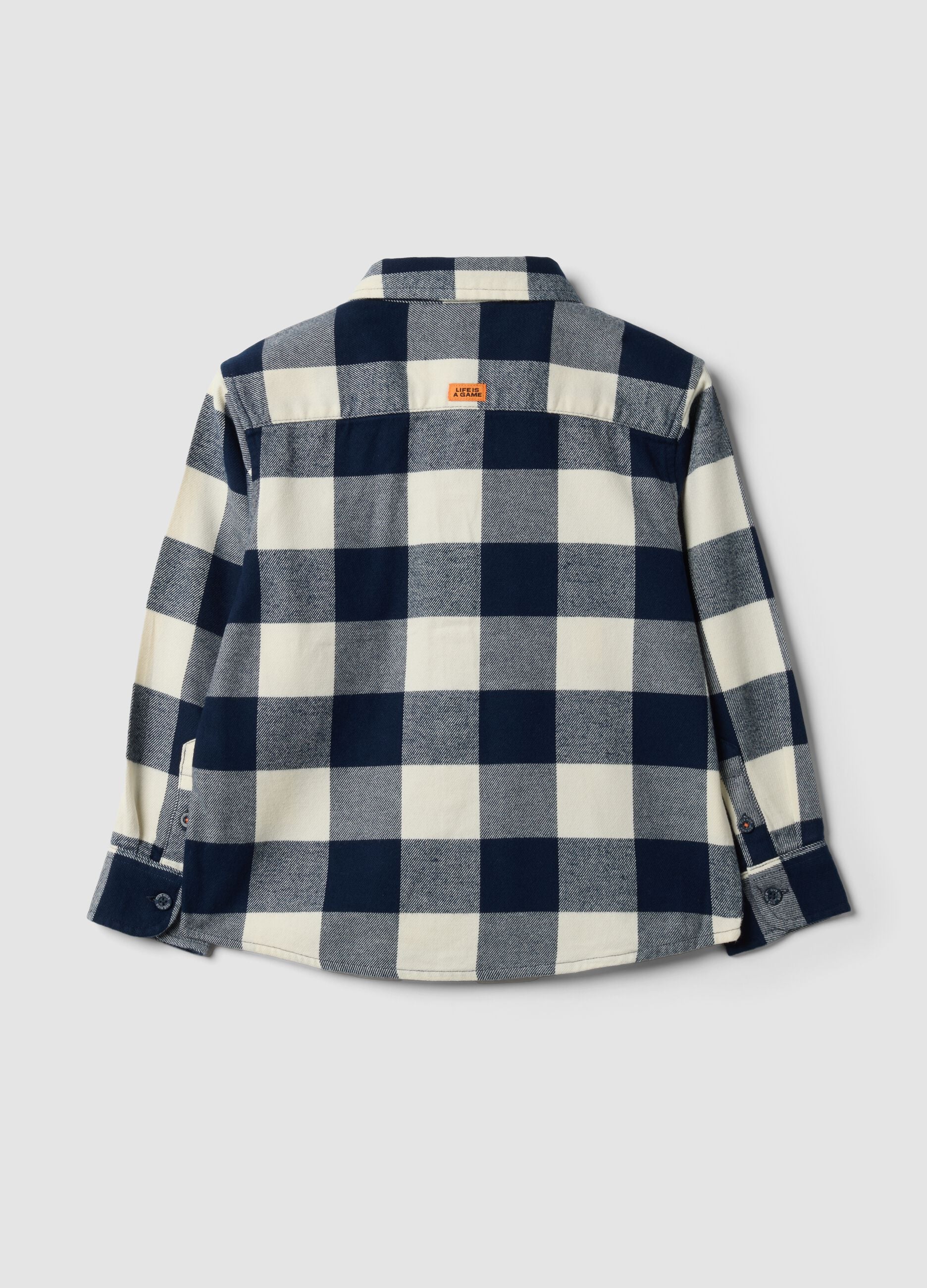 Blue and white checked pure cotton shirt