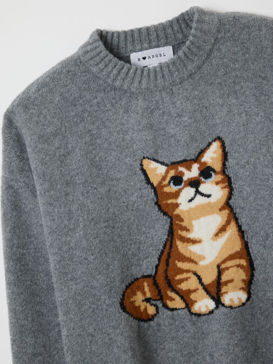 Grey regular fit jumper with print_1