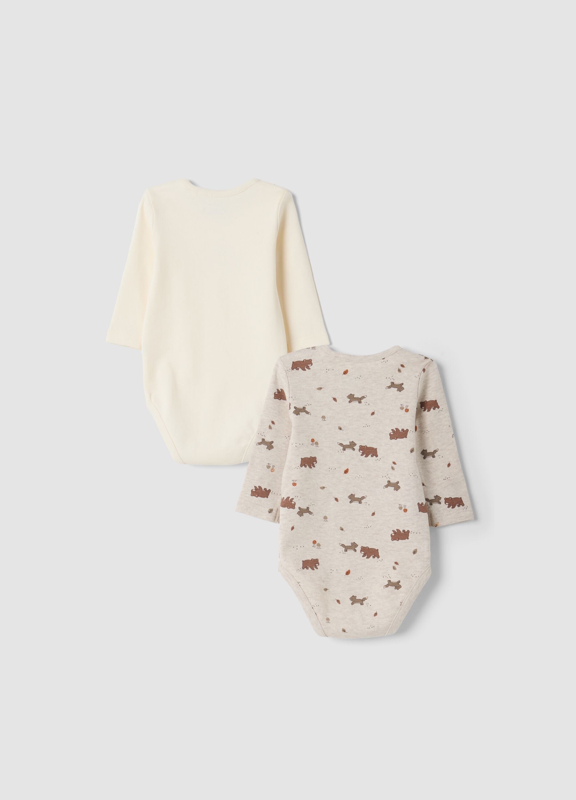 2-pack of ivory, ecru and brown pure organic cotton crew-neck bodysuits