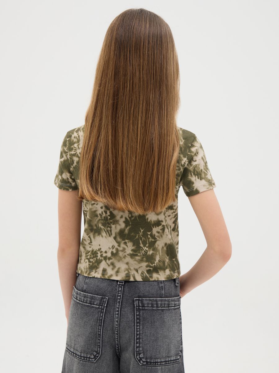Short Military Green Tie-Dye Effect T-shirt in Stretch Cotton_2