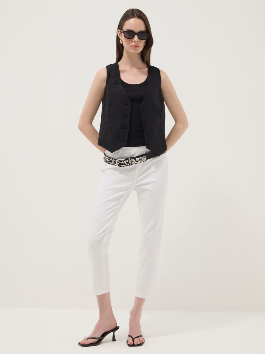 White skinny fit stretch denim cotton blend jeans_0
