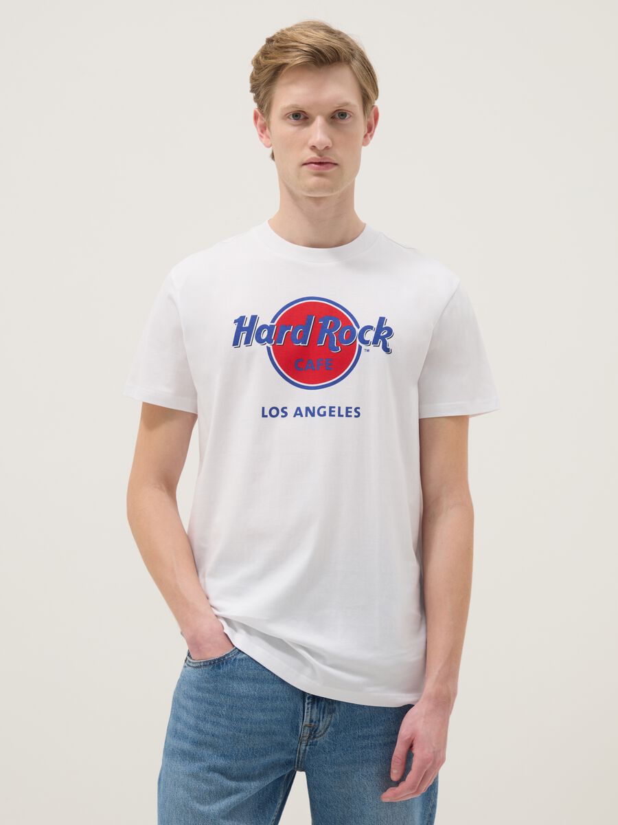 White pure cotton regular fit T-shirt with Hard Rock Cafe logo_0