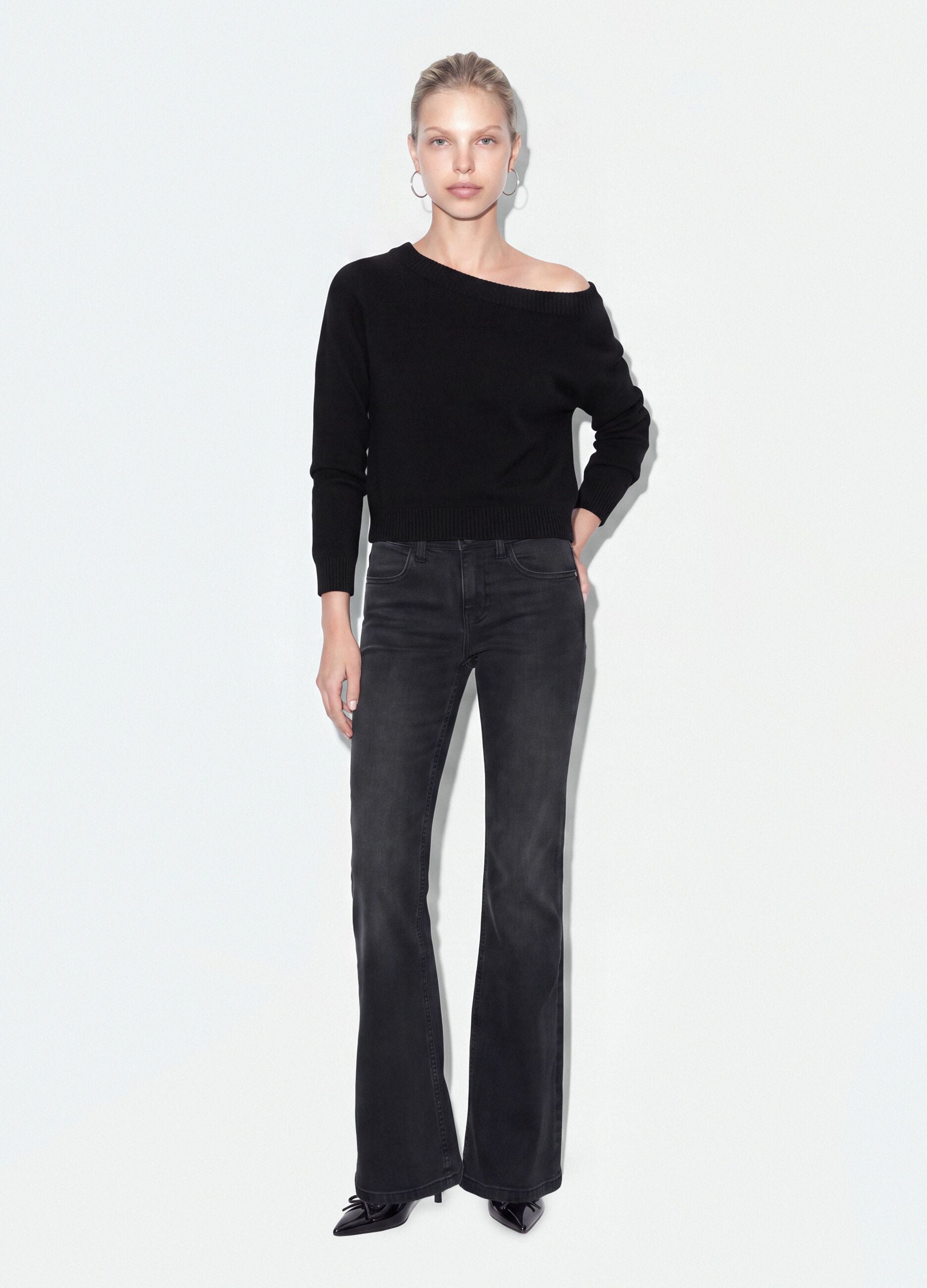 Black stretch-cotton flare jeans