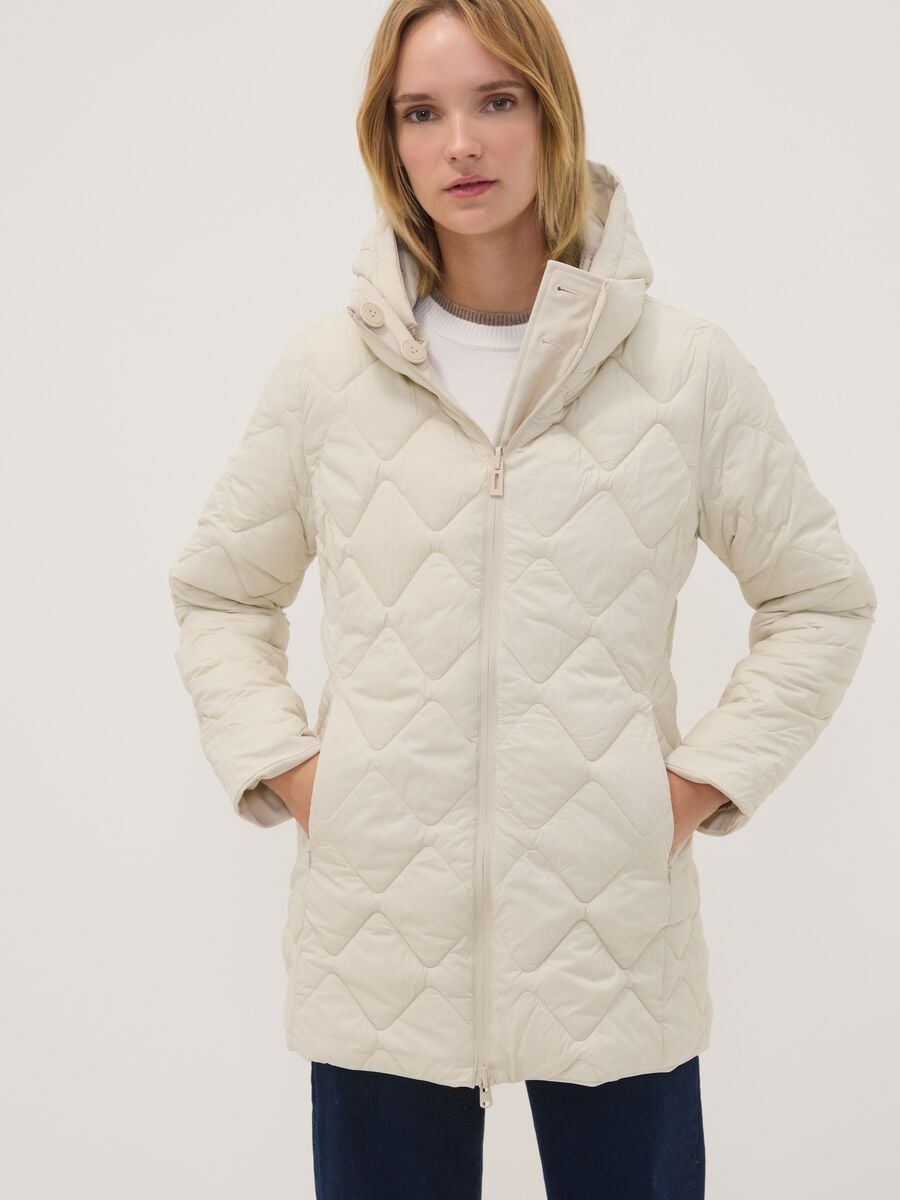 Parka sabbia con cappuccio in tessuto elasticizzato regular fit_1
