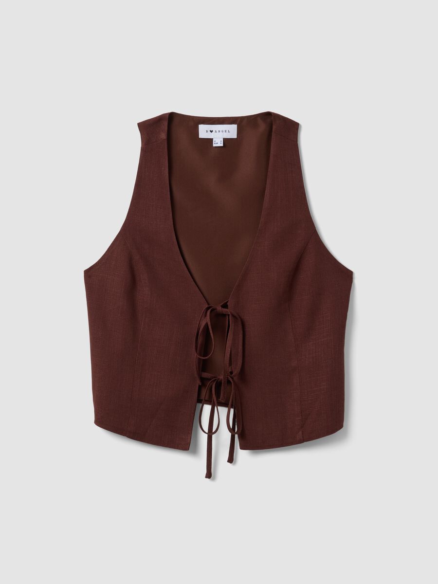Gilet marrone in misto viscosa e lino regular fit_4
