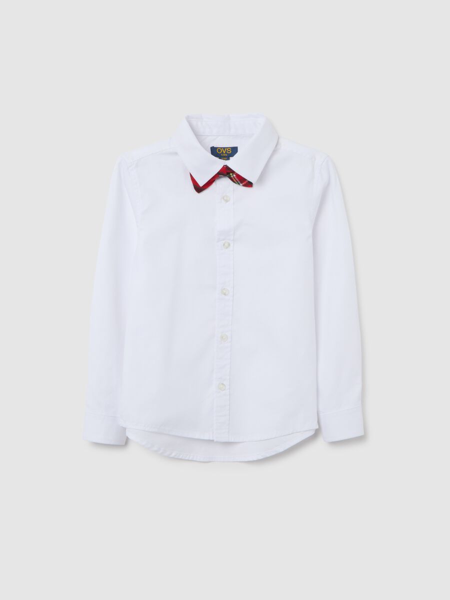 Boy's white long-sleeve shirt in pure cotton with regular fit_0