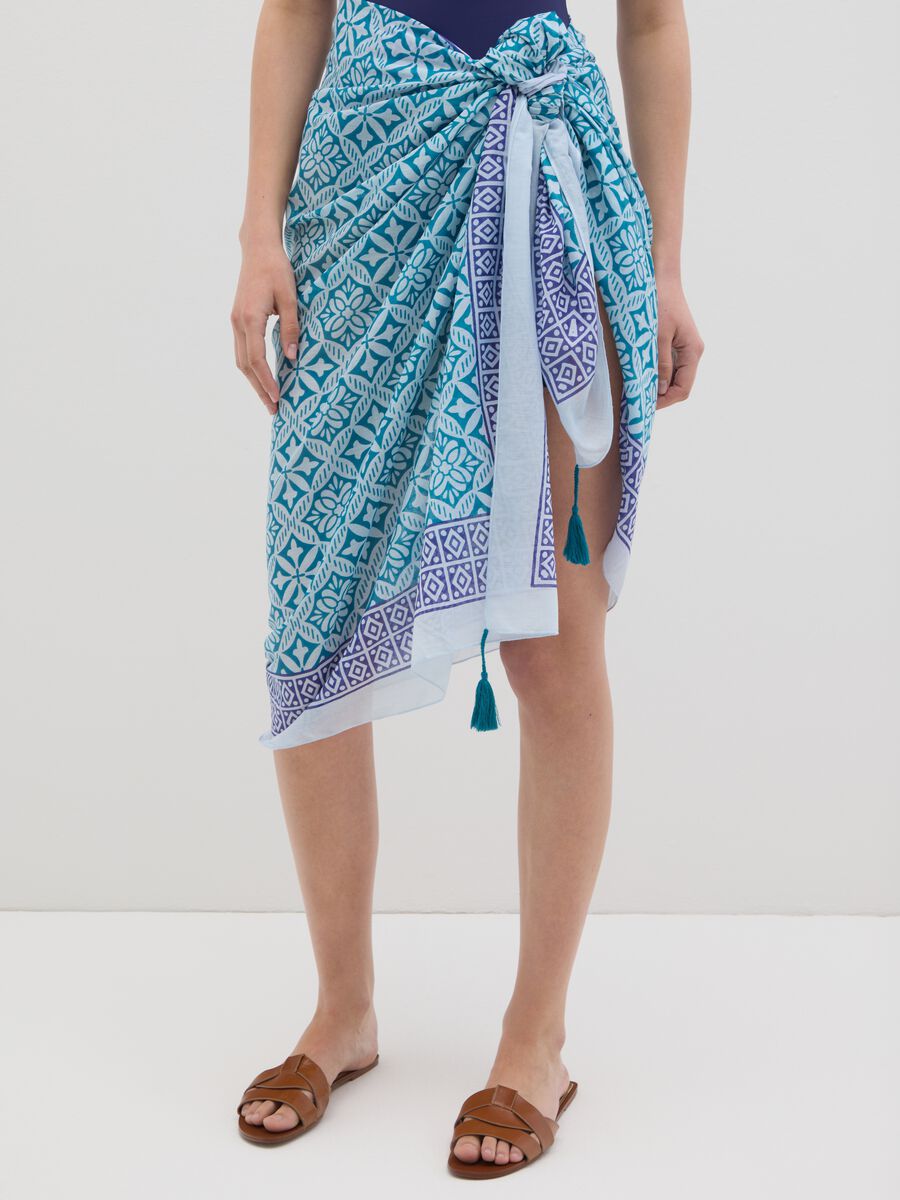 Blue and purple patterned cotton pareo_2