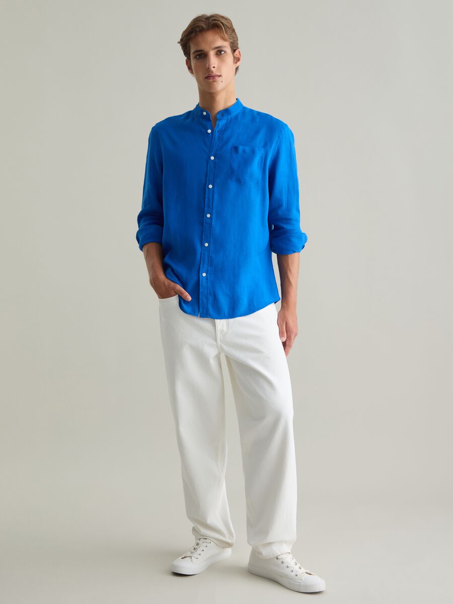 Men's Regular Fit Blue Pure Linen Shirt_1