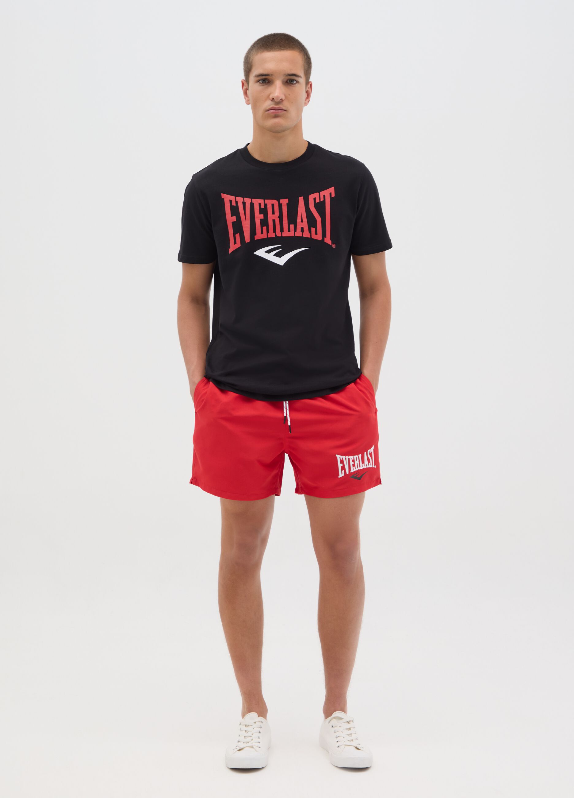 Costume boxer da bagno rosso con stampa logo