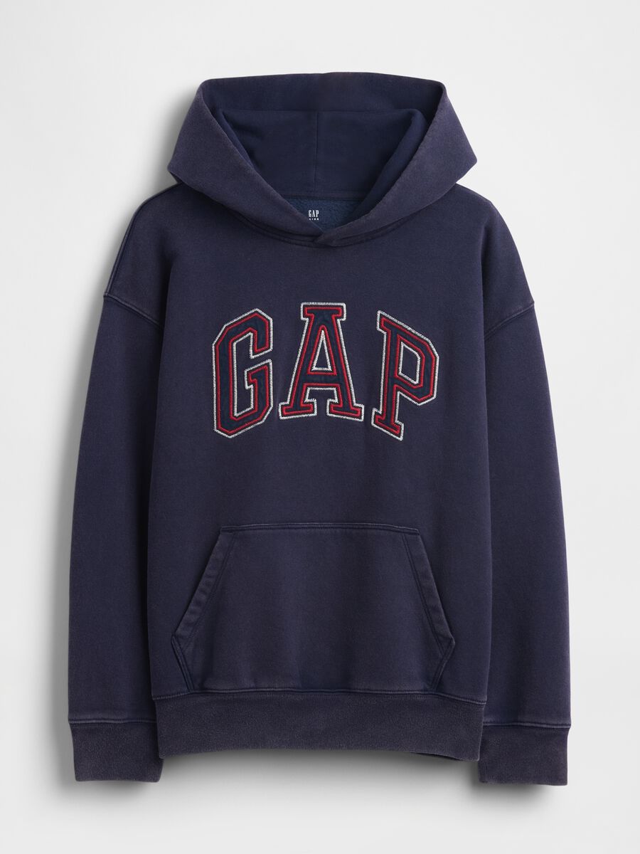 Blue cotton blend kids' hoodie regular fit with hood and logo_3