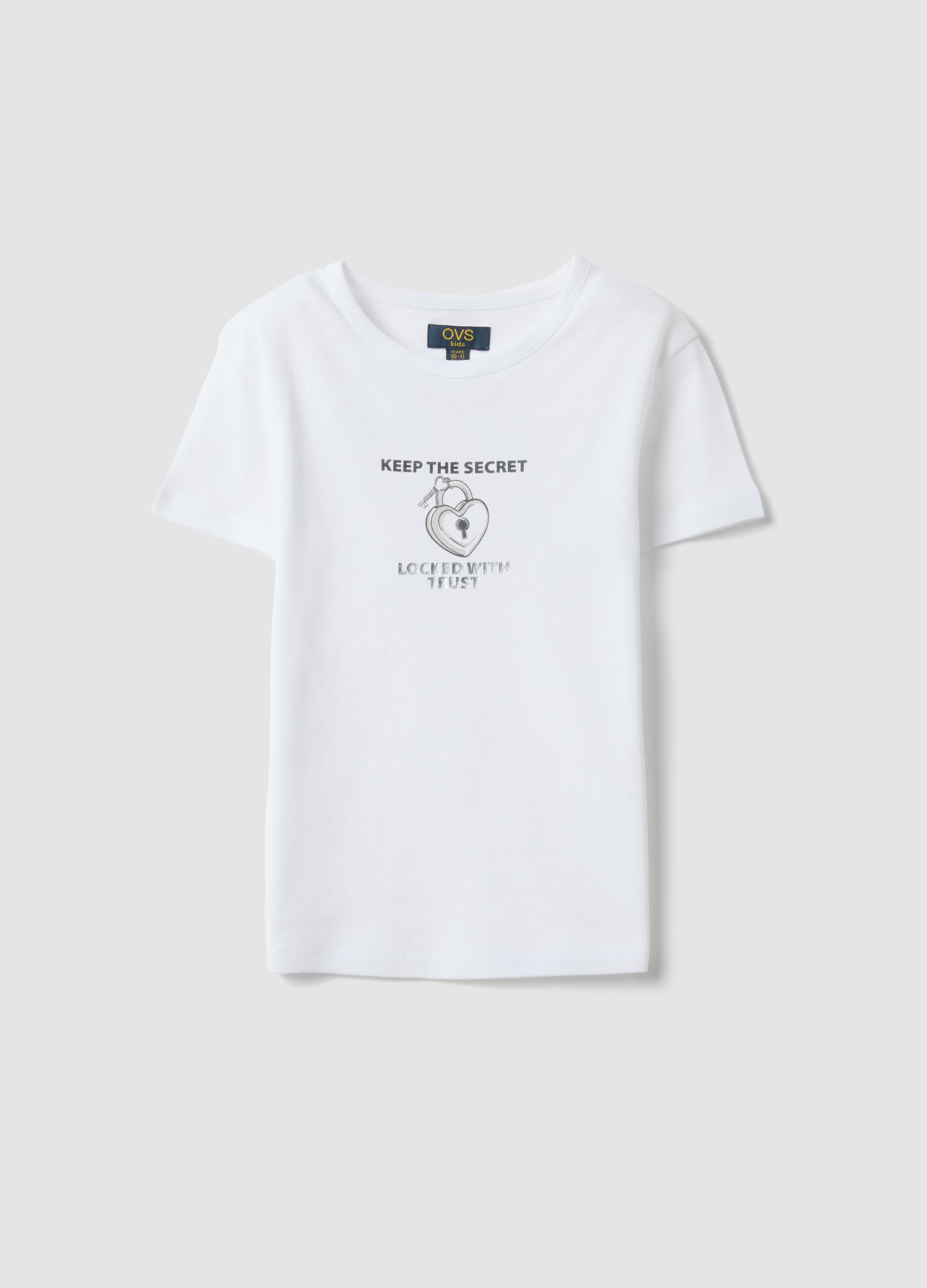 Girls&rsquo; white pure cotton slim-fit T-shirt with print