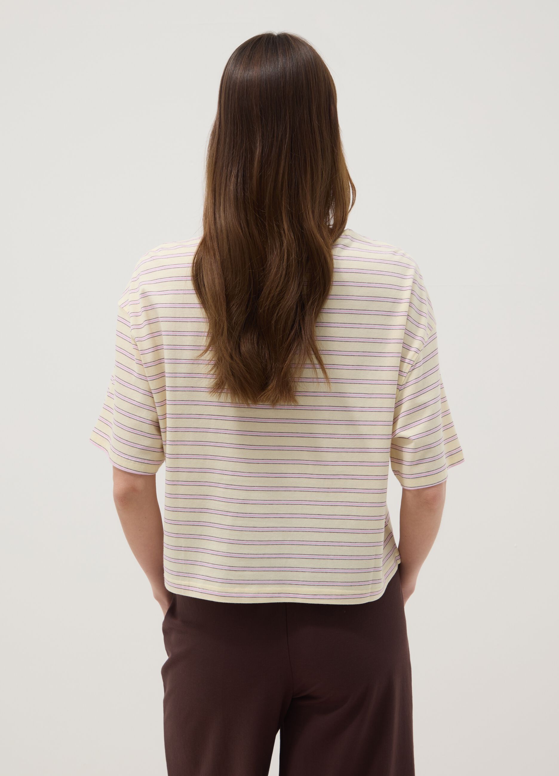 Yellow striped pure cotton T-shirt