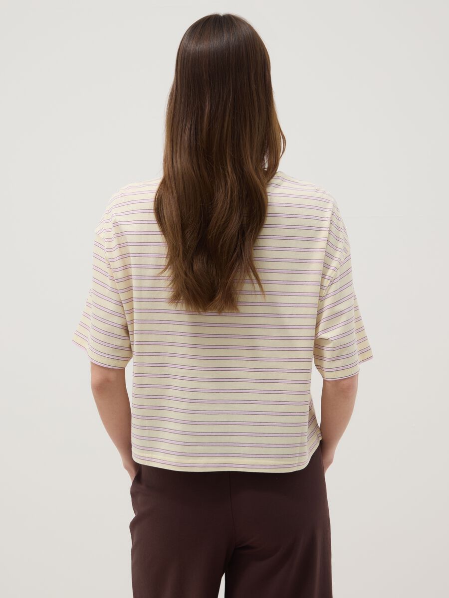 T-shirt gialla a righe in puro cotone boxy fit_3