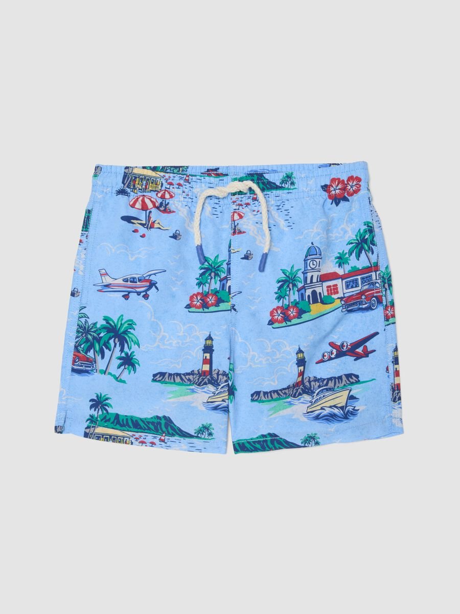 Boxer mare azzurro con stampa tropicale_0