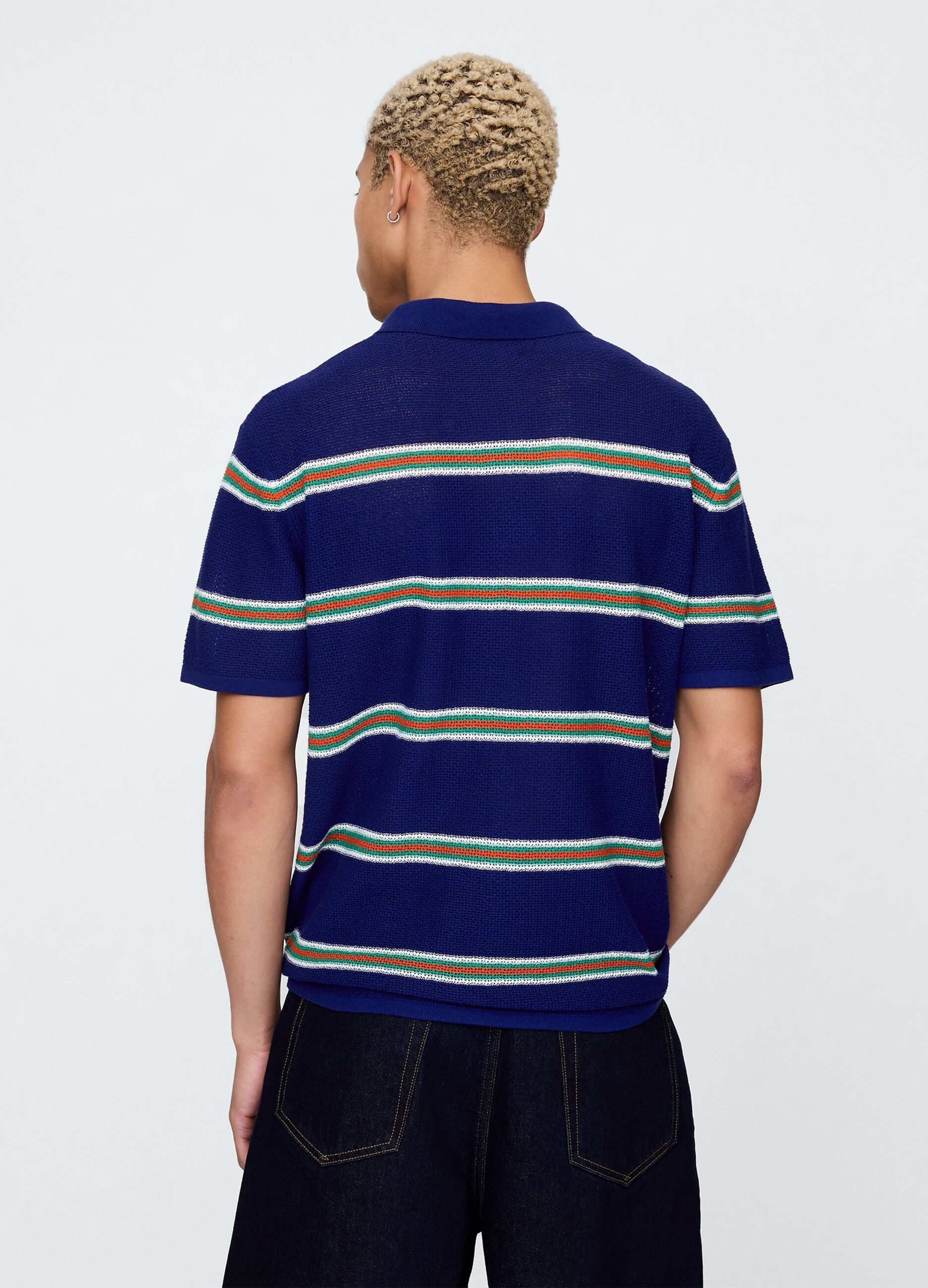 Blue striped cotton blend polo by OVS
