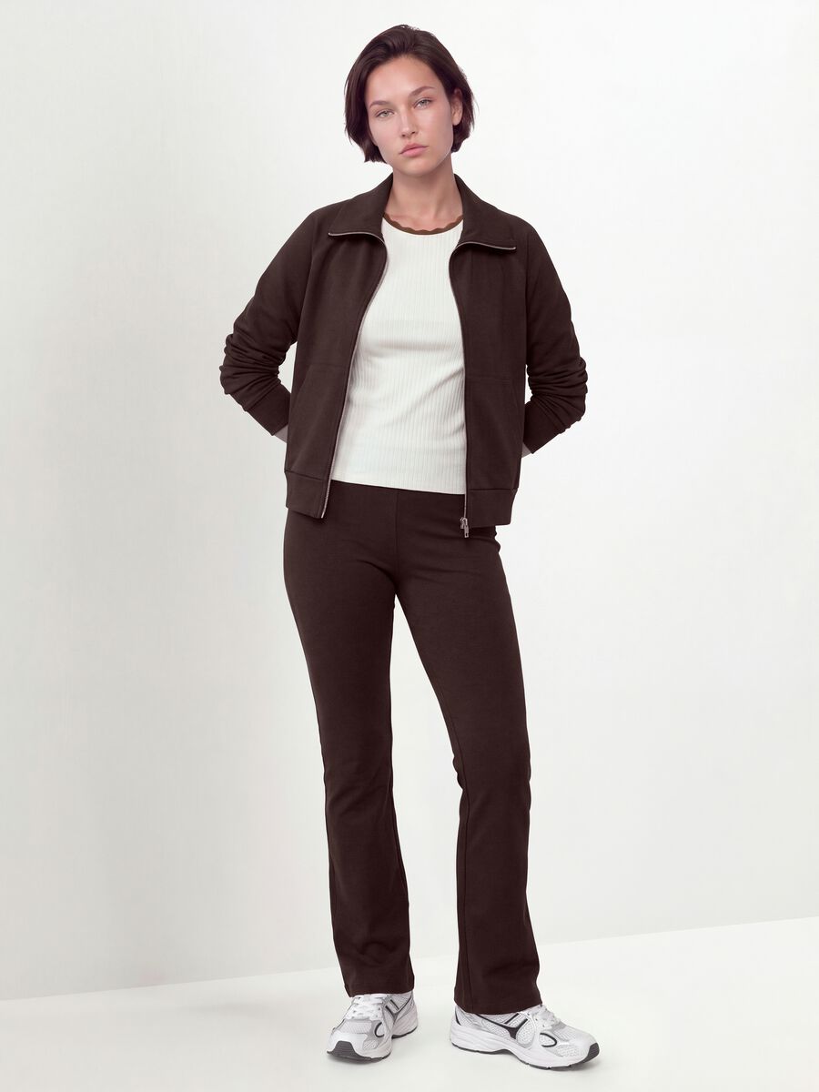 Leggings marroni flare in cotone elasticizzato_0