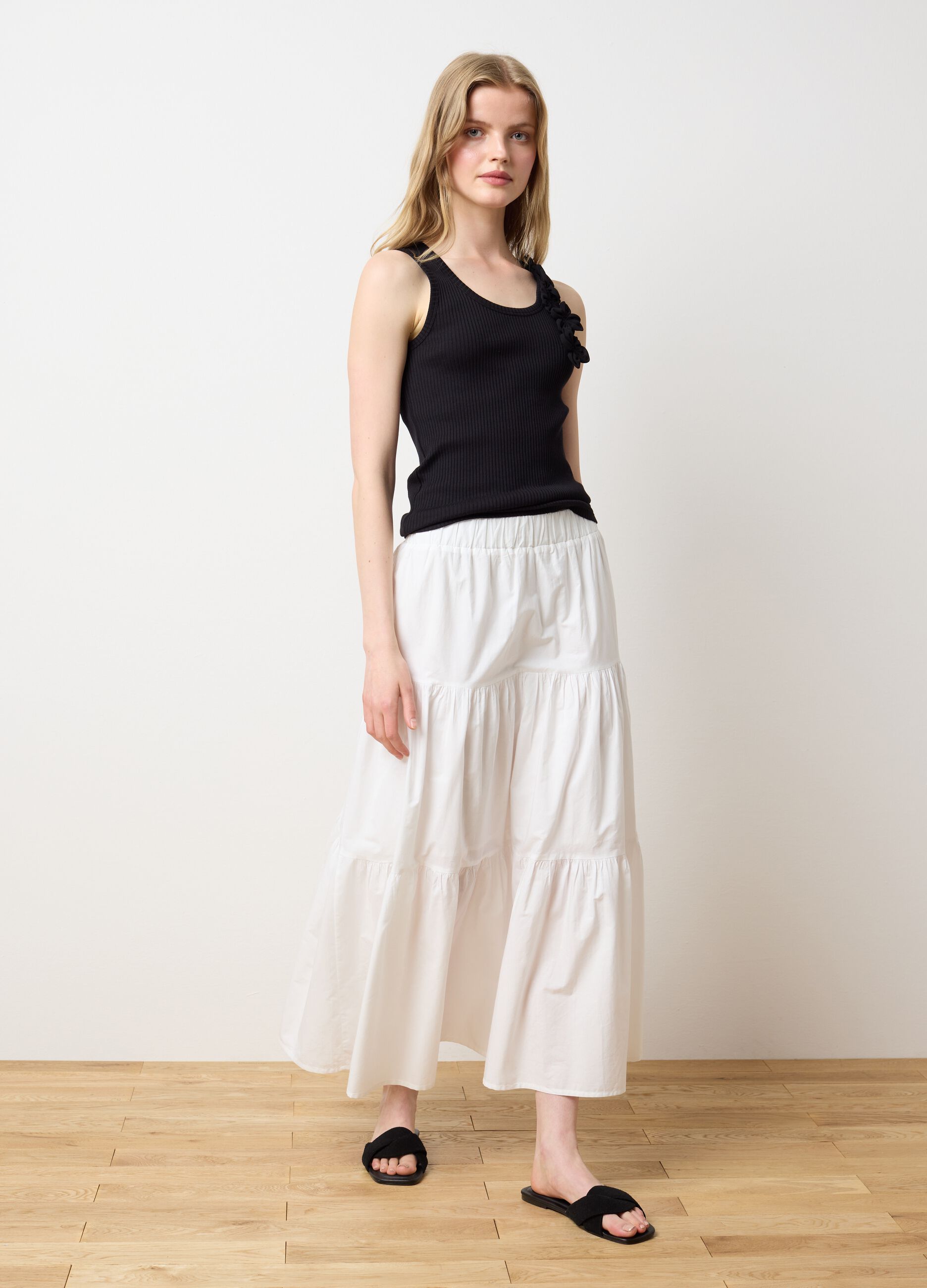 Gonna lunga da donna in puro cotone bianca regular fit