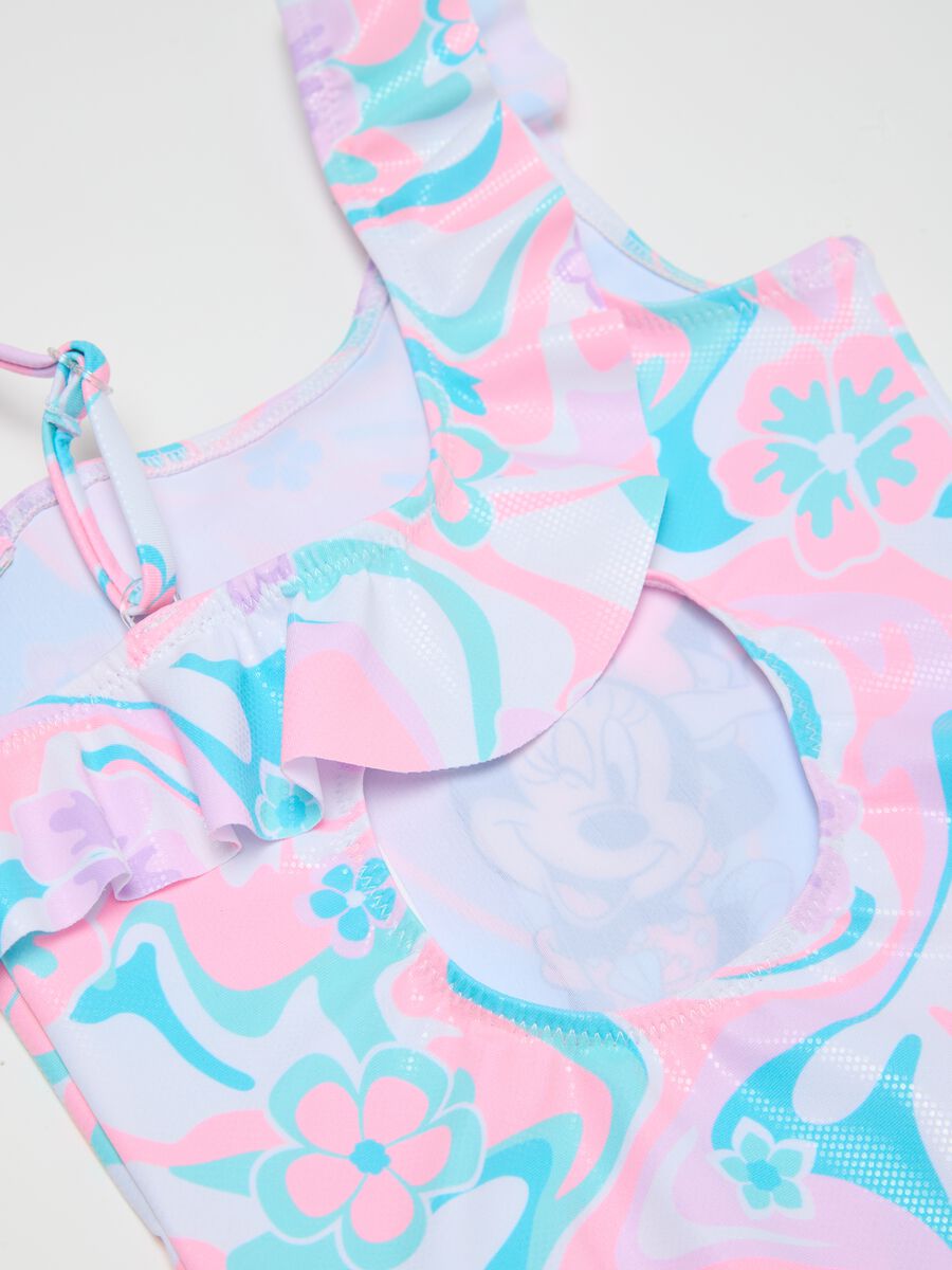 Girls’ one-piece swimsuit in multicoloured stretch fabric with Minnie Mouse print_3