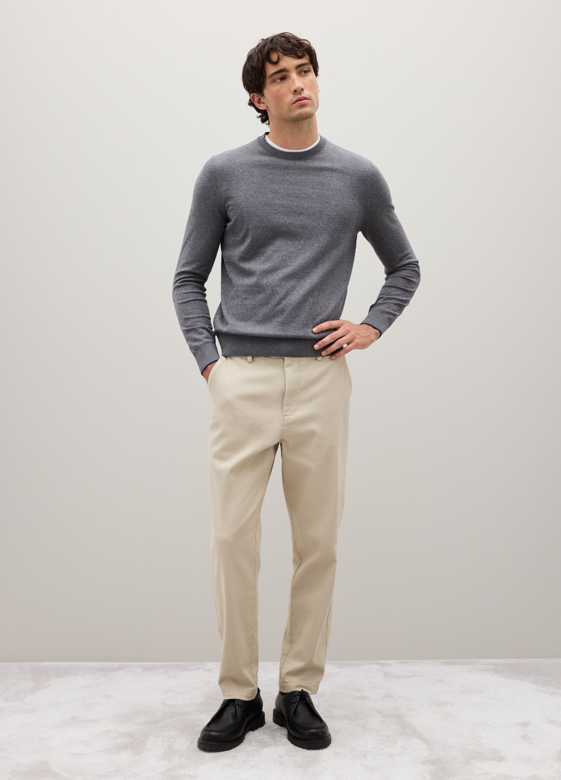 Grey Sweater in Cotton and Polyamide