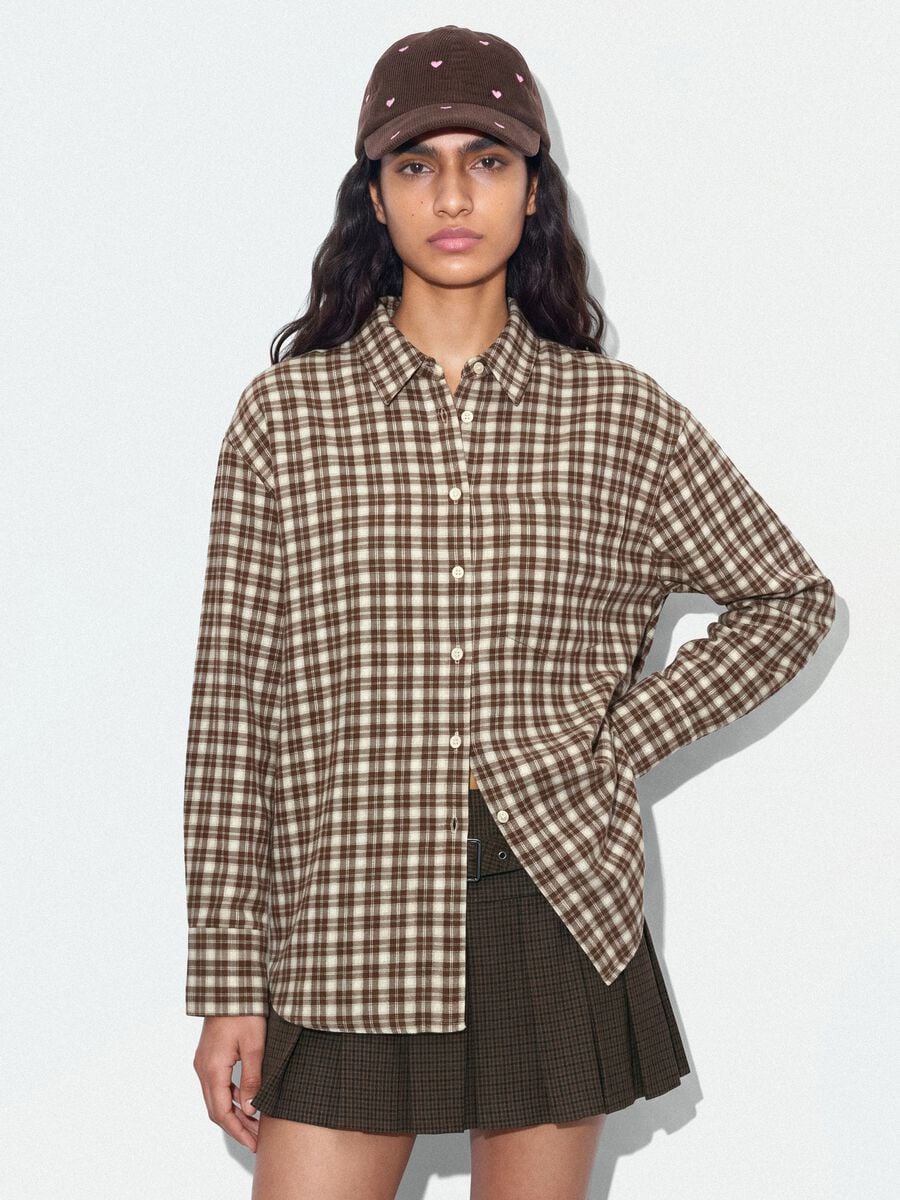 Brown checked pure cotton flannel shirt_0