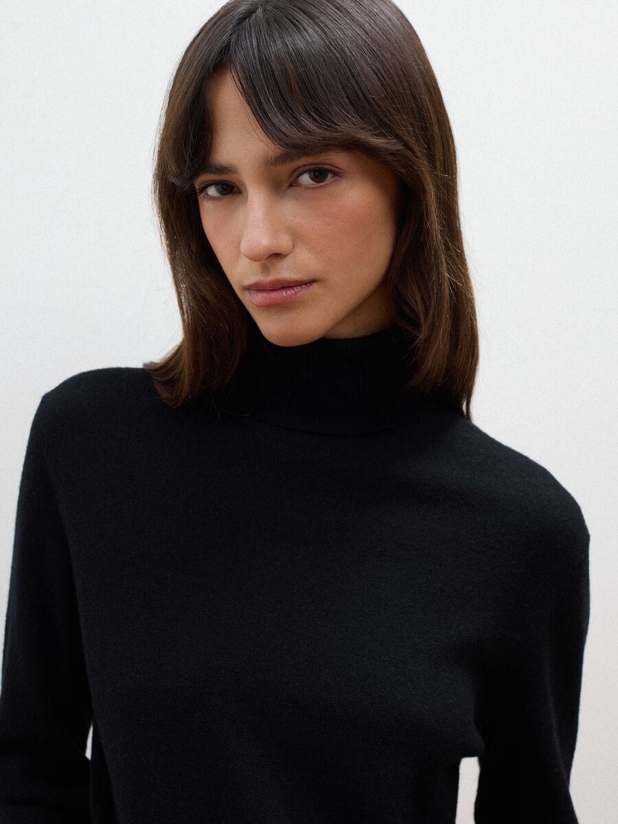 Black pure wool roll-neck jumper, regular fit_1
