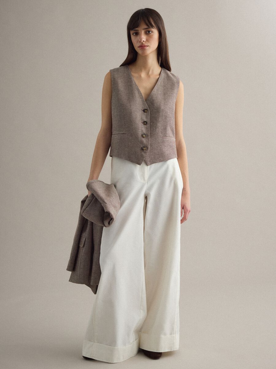 Multicolour striped regular fit viscose and linen blend waistcoat_3