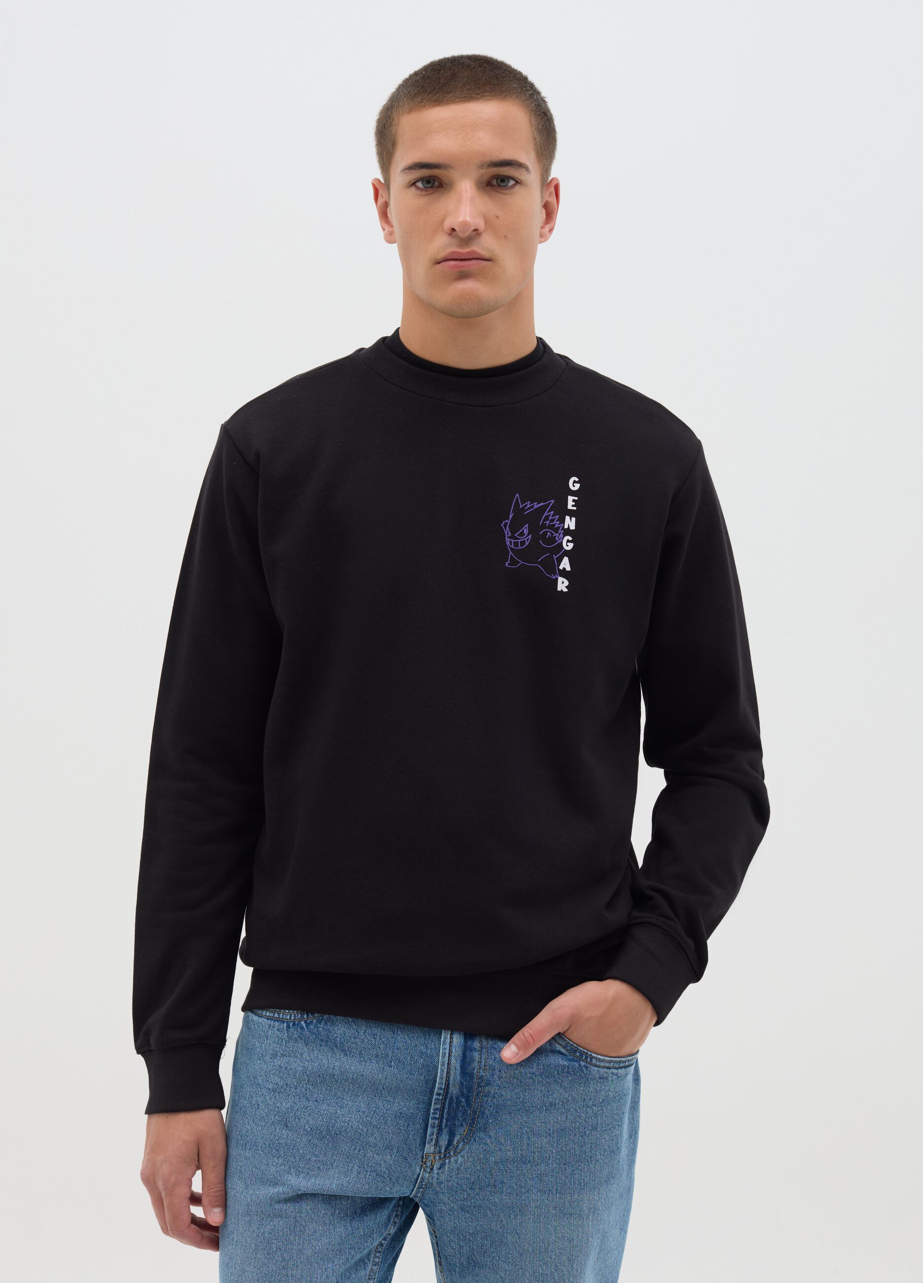 Black Hoodie with Gengar Manga Print for Men