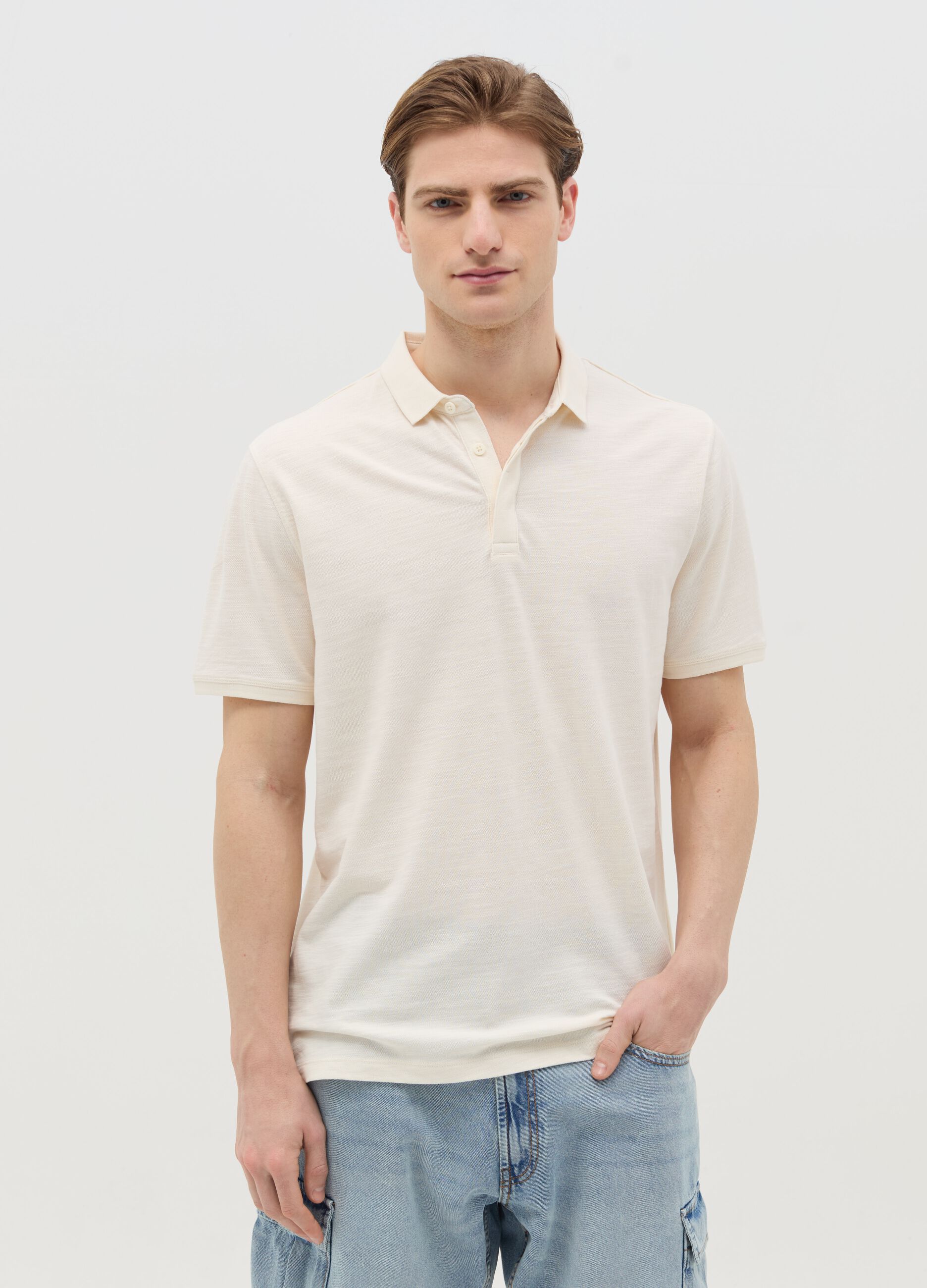 Regular-fit polo shirt in jersey slub