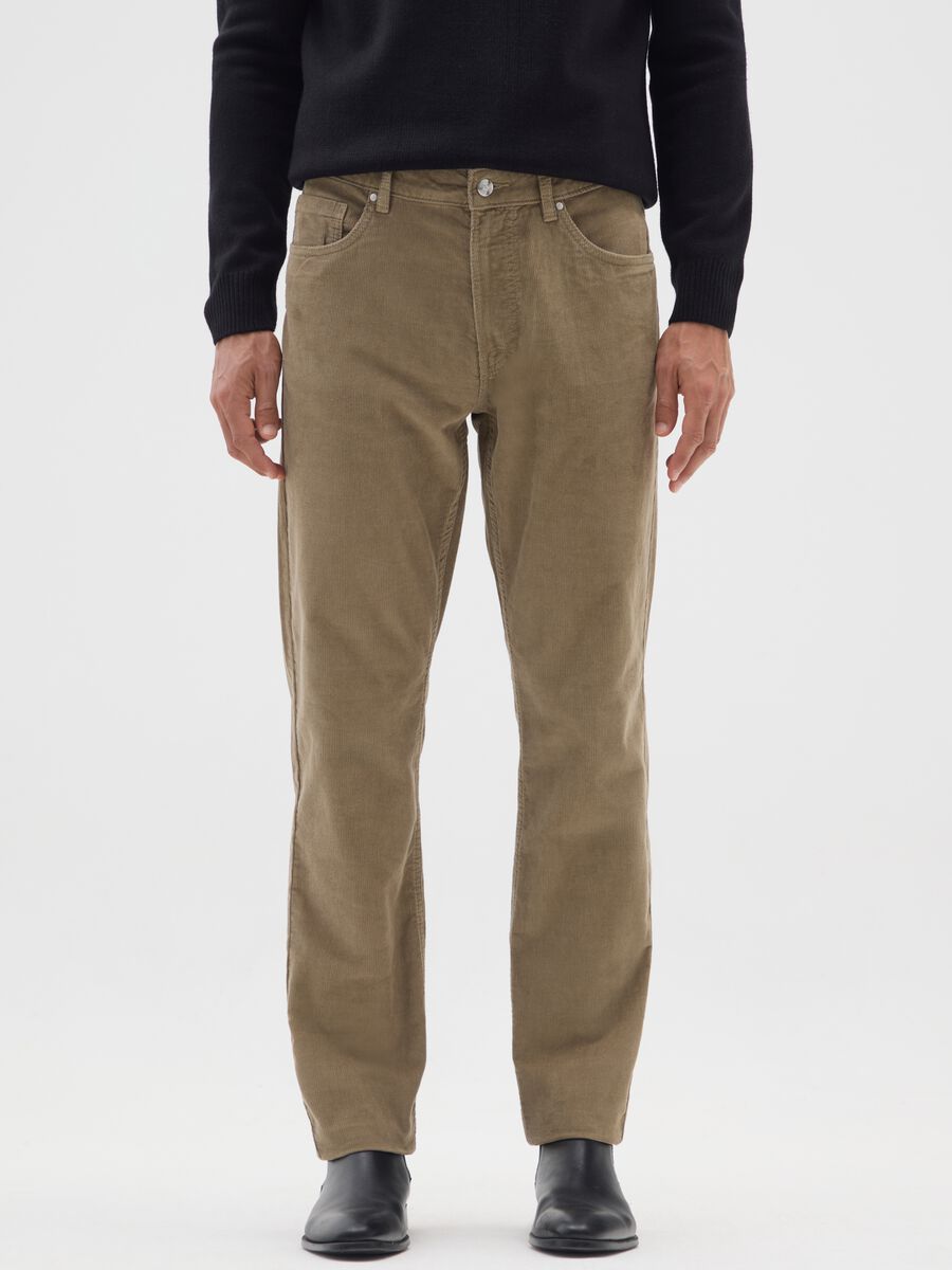 Slim fit brown pure cotton trousers_1