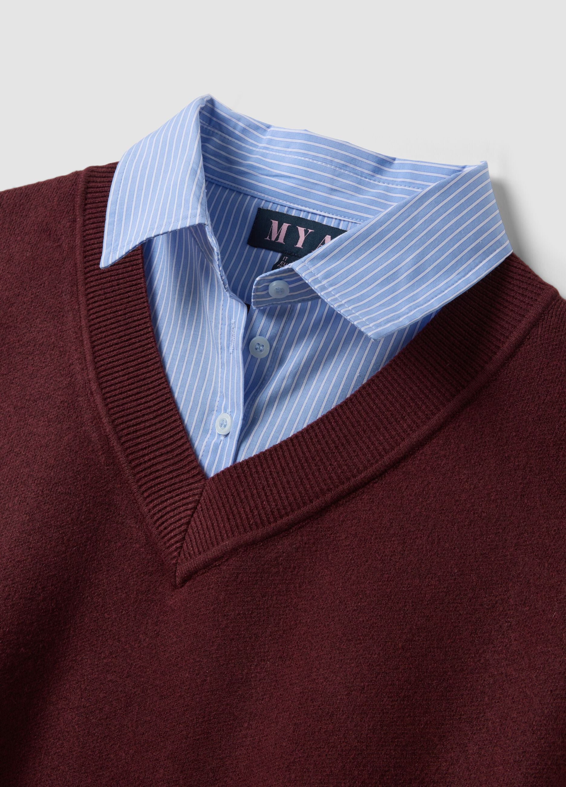 Red viscose-blend top with layered-look effect