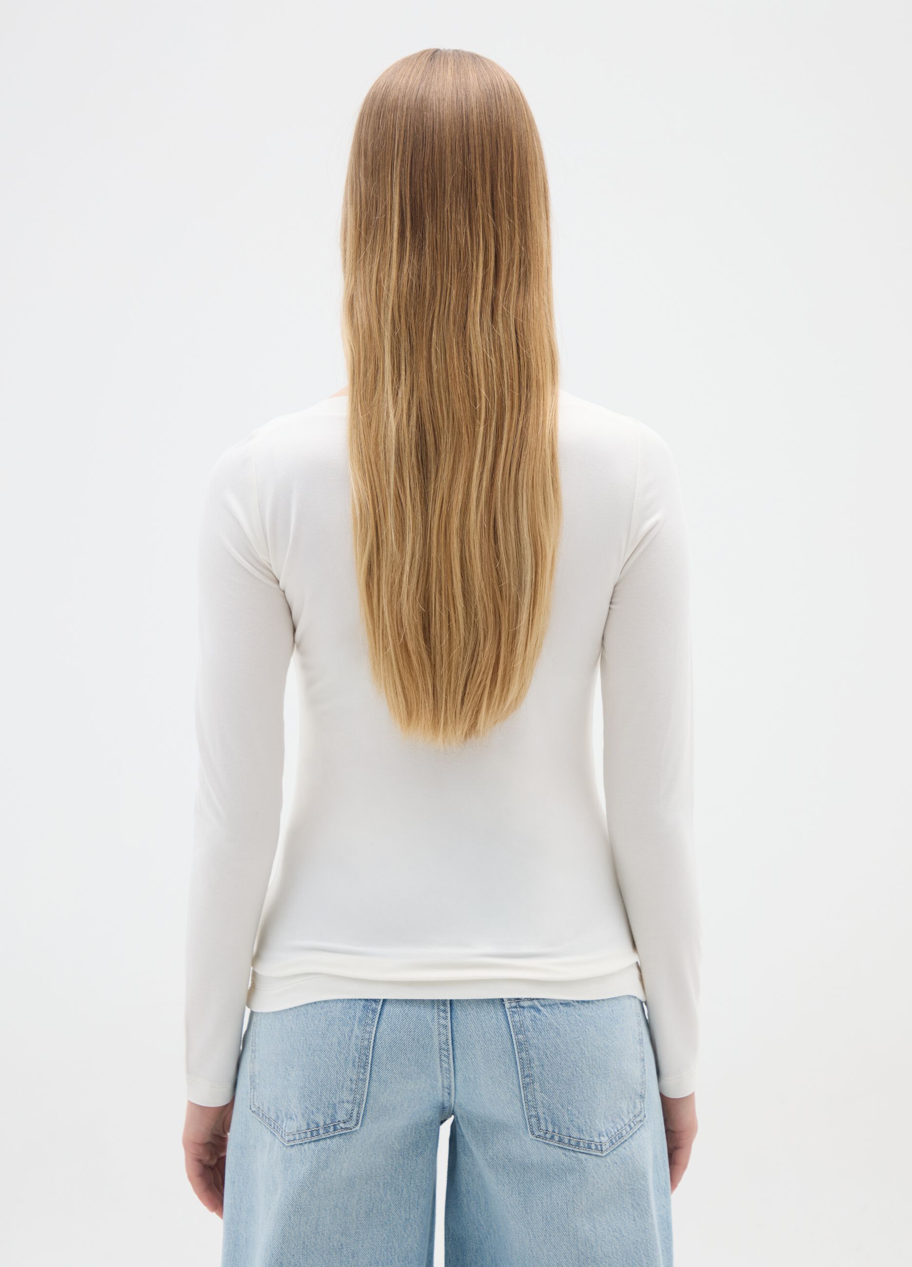 Regular fit beige stretch viscose t-shirt