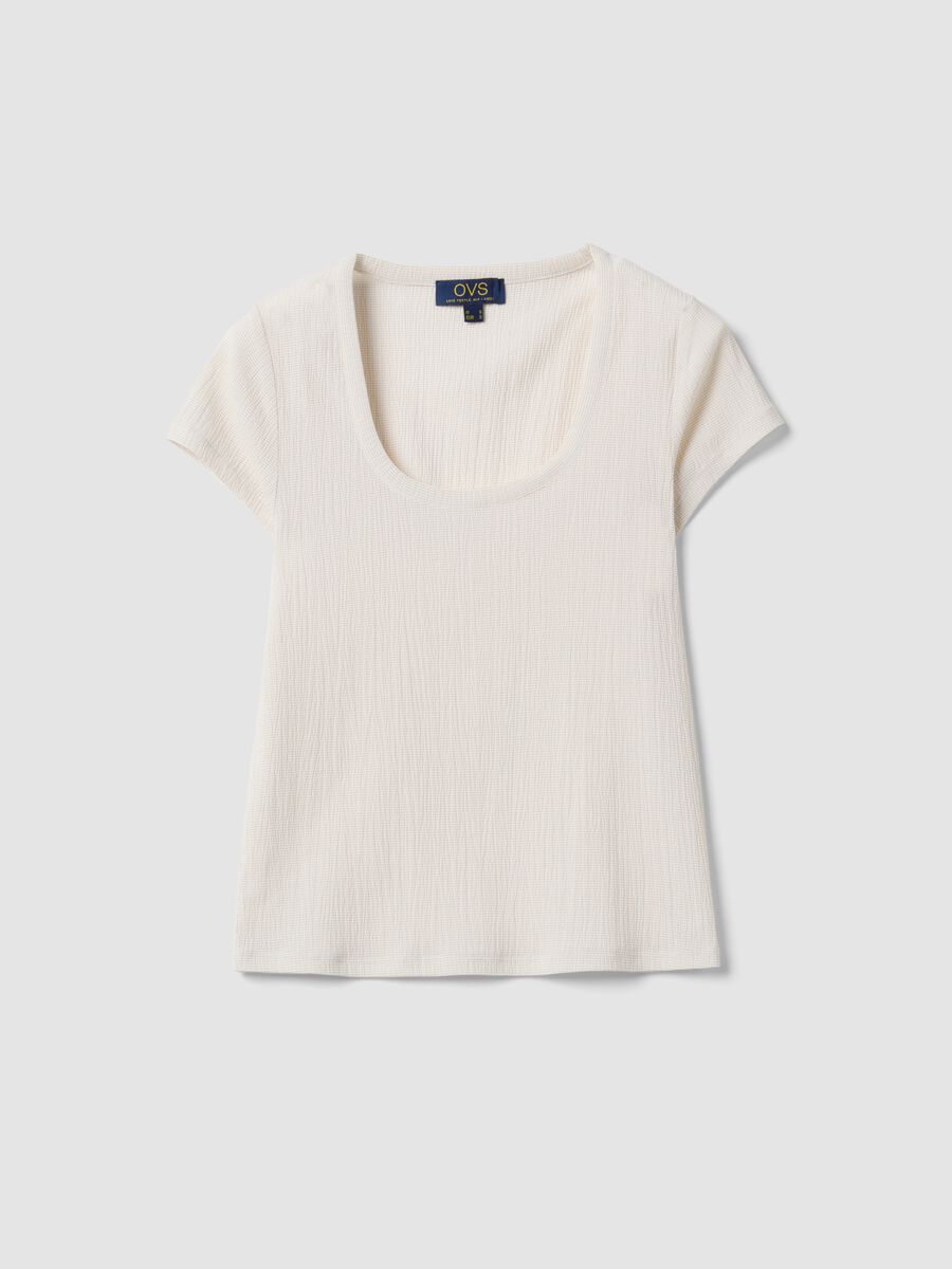 T-shirt bianca in tessuto elasticizzato a maniche corte_0