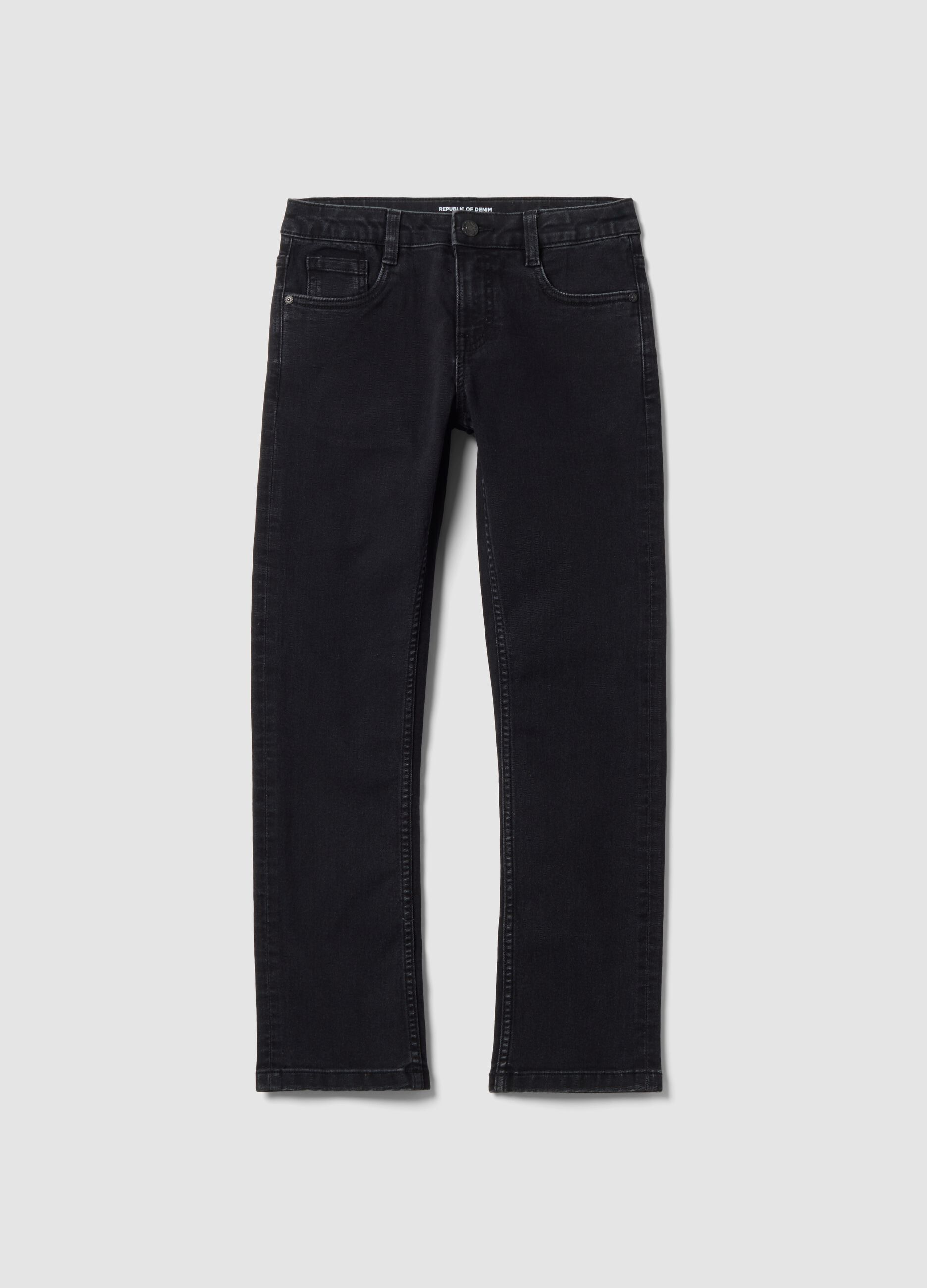 Jeans denim neri in cotone elasticizzato regular fit per ragazzo