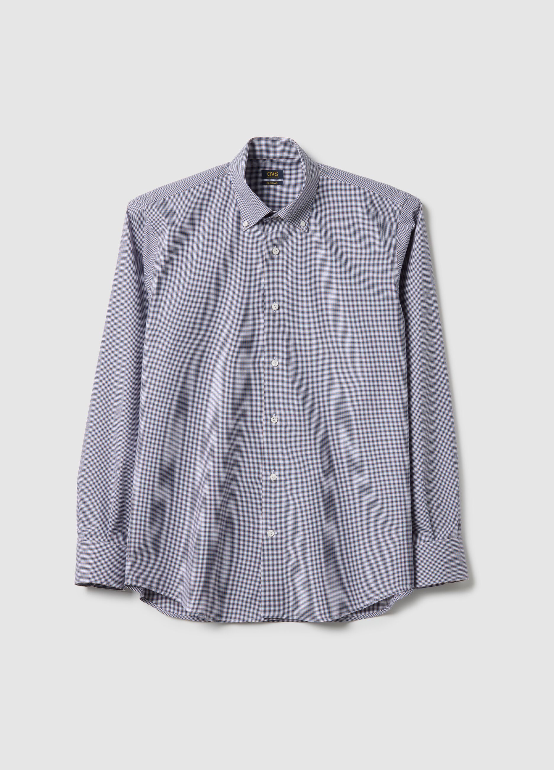 Grey pure cotton micro-check regular fit shirt