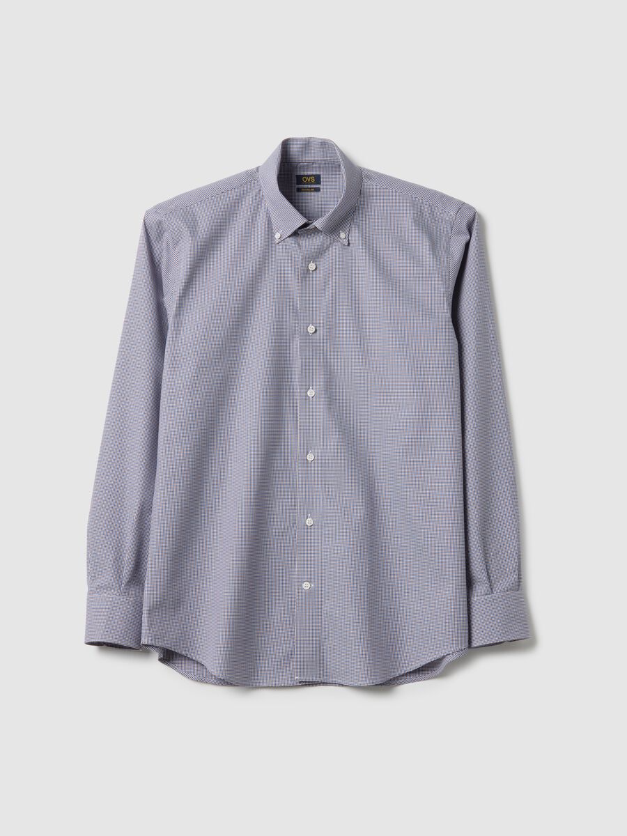 Grey pure cotton micro-check regular fit shirt_0