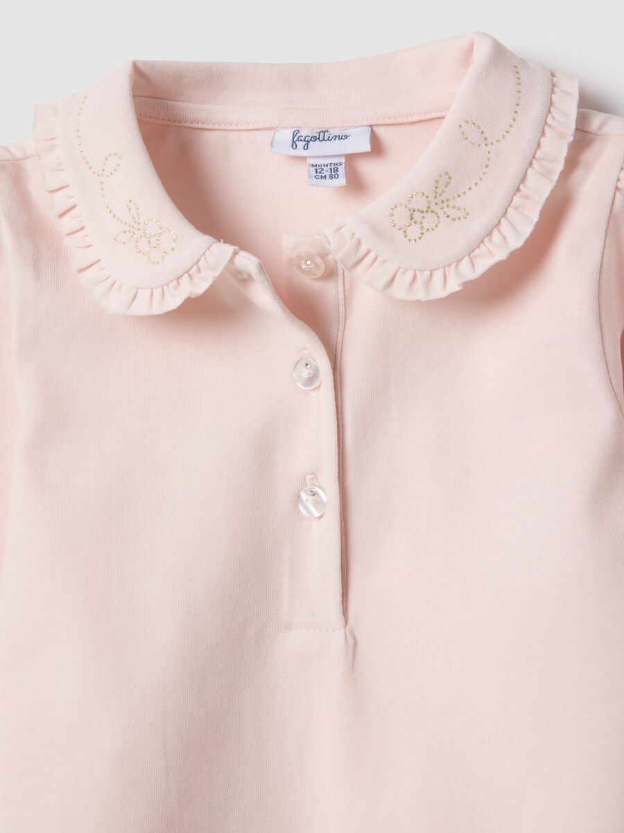 Pink stretch cotton girl&rsquo;s polo shirt regular fit with gathered collar_2