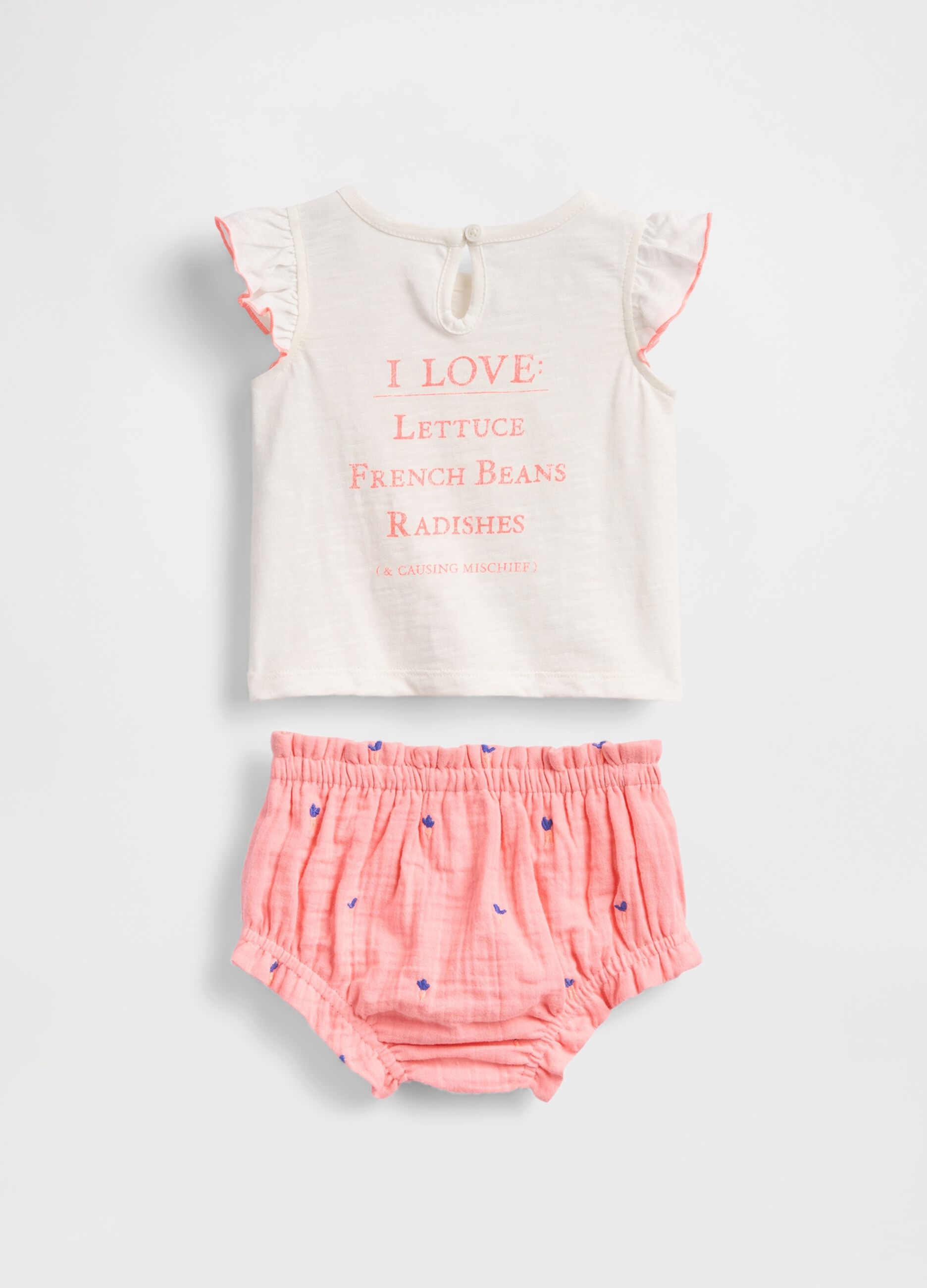 White and Pink Summer Set with Rabbit Print