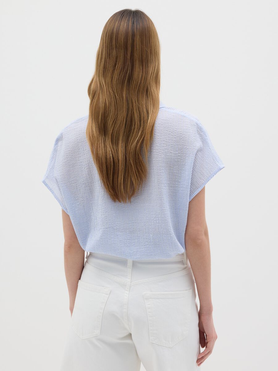 Women’s cropped shirt in multicoloured stretch cotton with regular fit_3