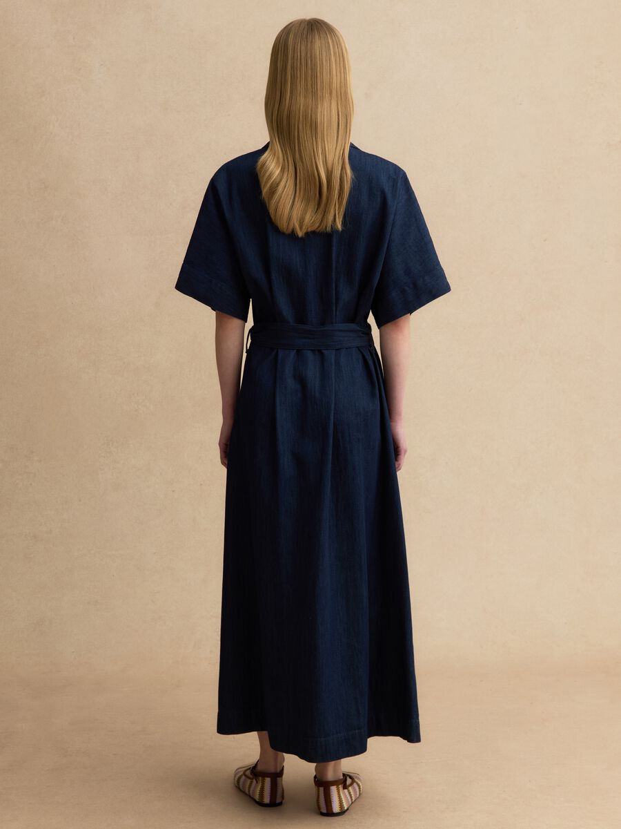 Abito lungo blu in puro cotone_3