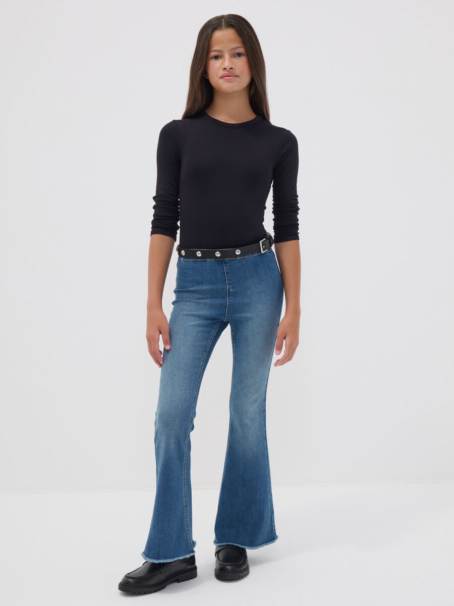 Jeggings blu flare in cotone e viscosa elasticizzata per ragazza_0