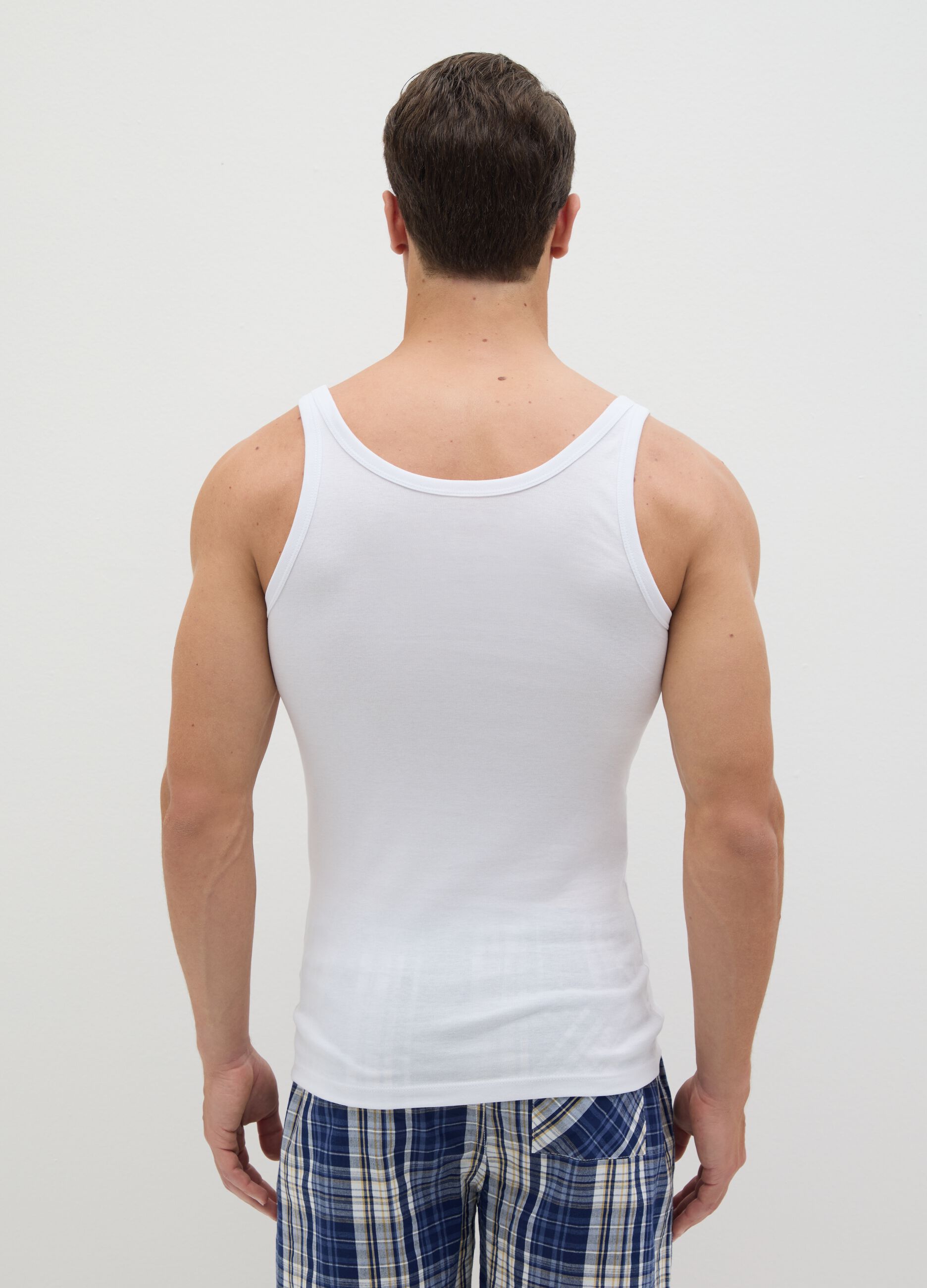 Two-pack white vests with round neck