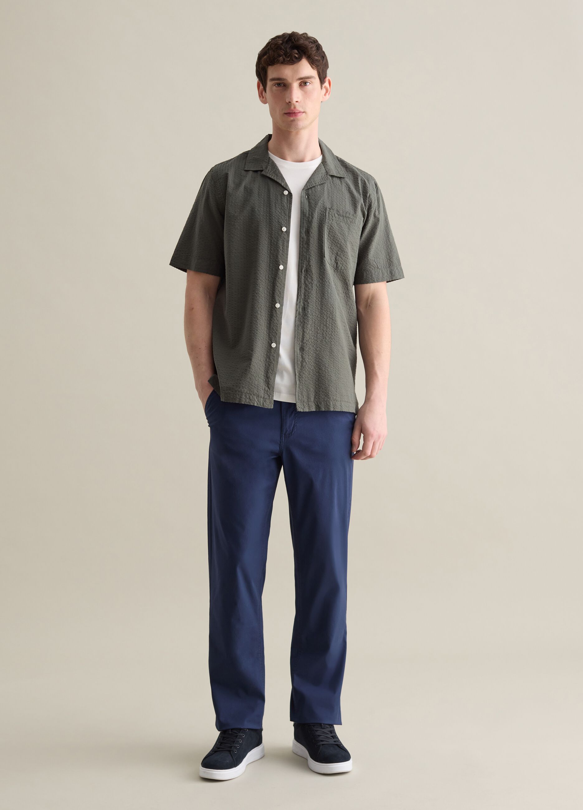 Green Cotton Bowling Collar Shirt