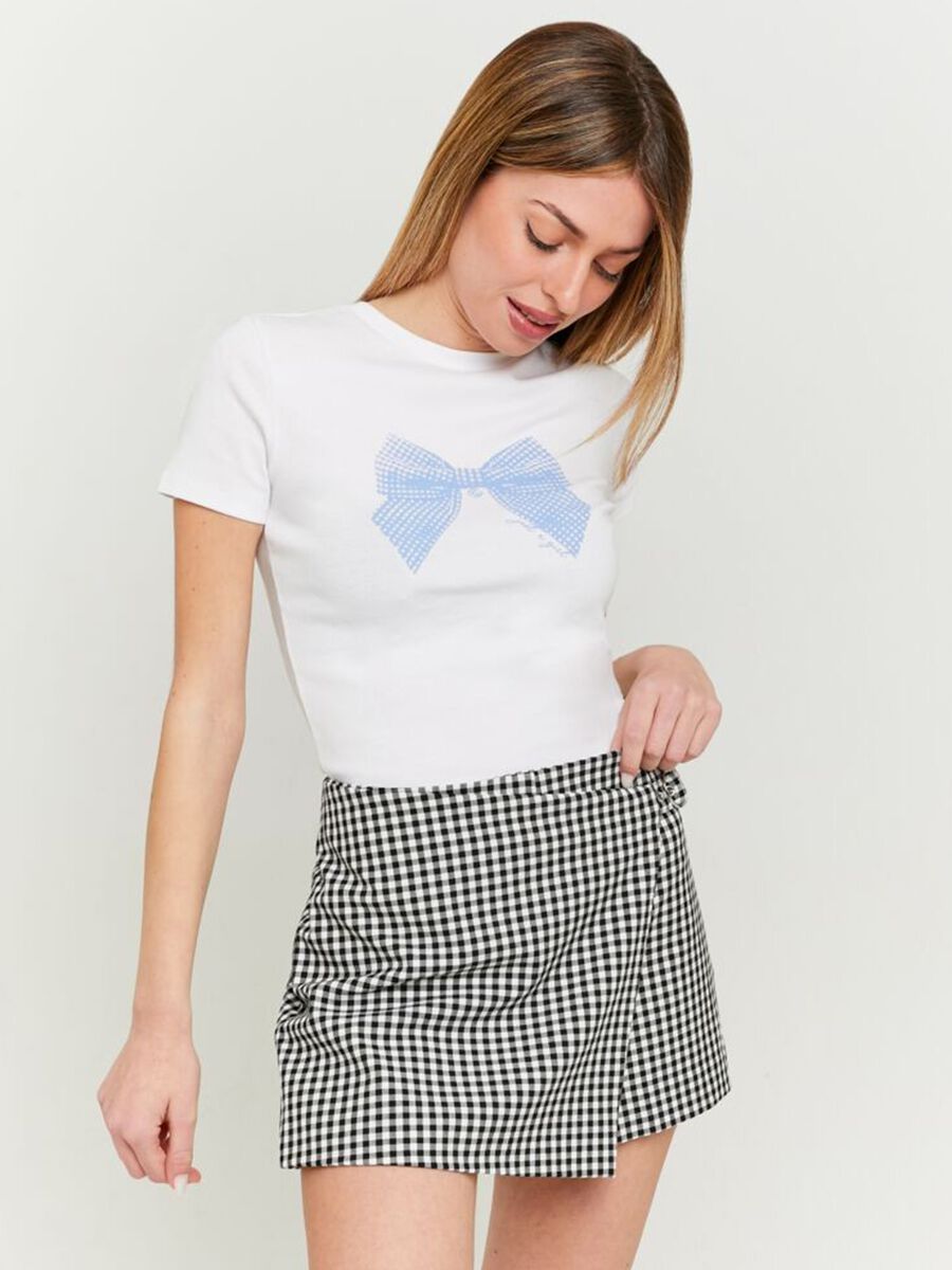 Women's white stretch cotton T-shirt with bow_0