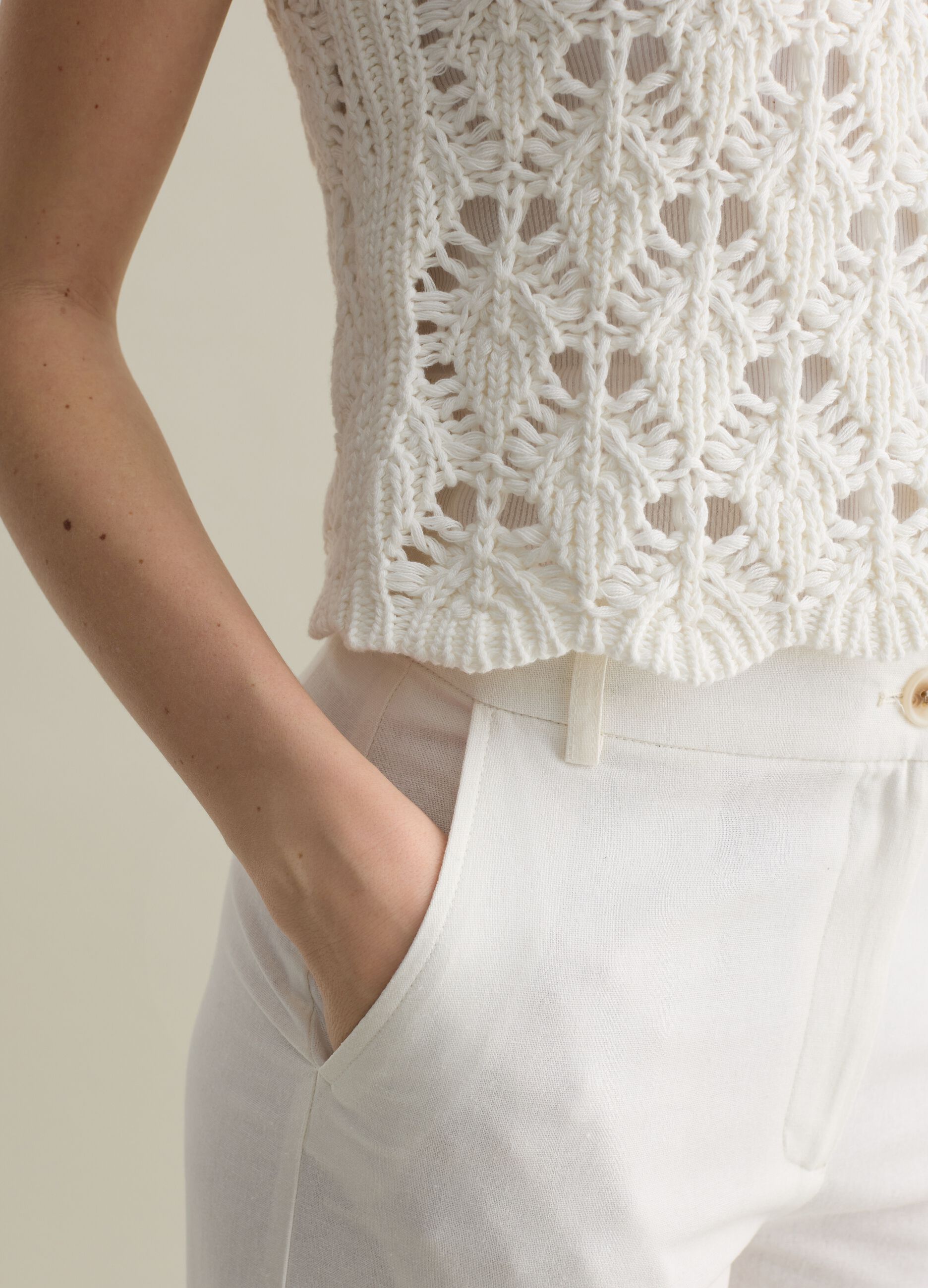 Tank top in cotone crochet bianco