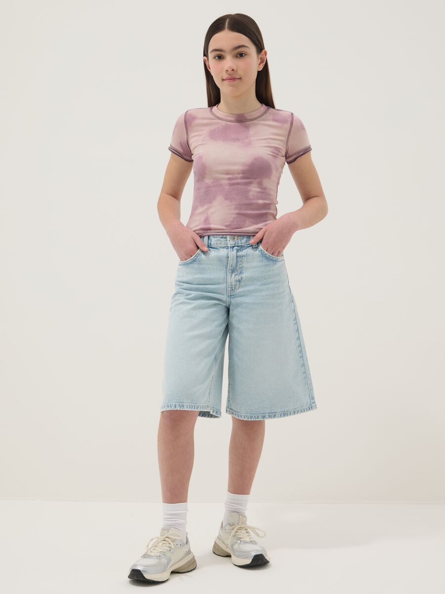 Light blue pure cotton denim shorts for girls, straight fit_0