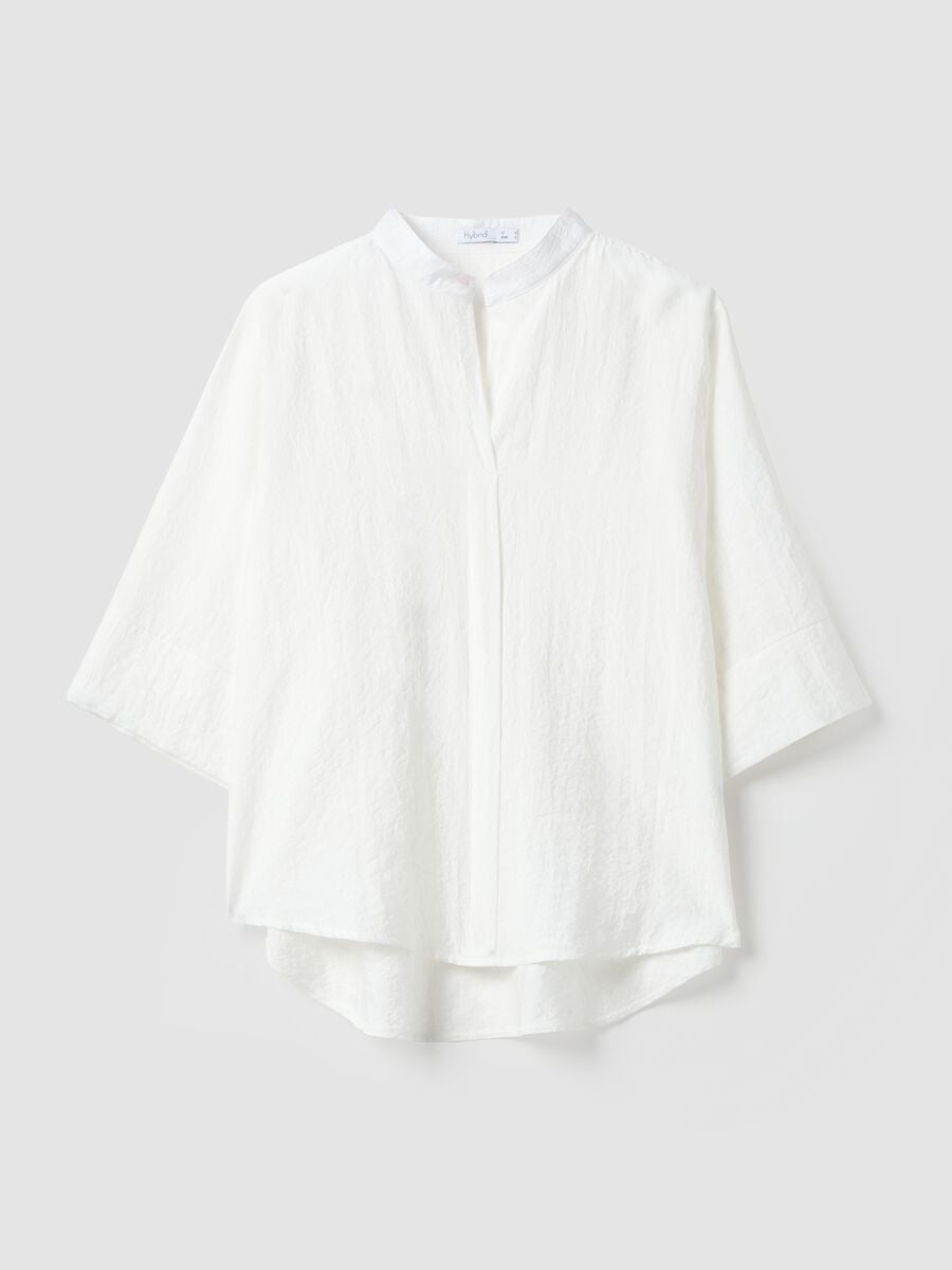 Camicia bianca in misto viscosa con collo alla coreana_4